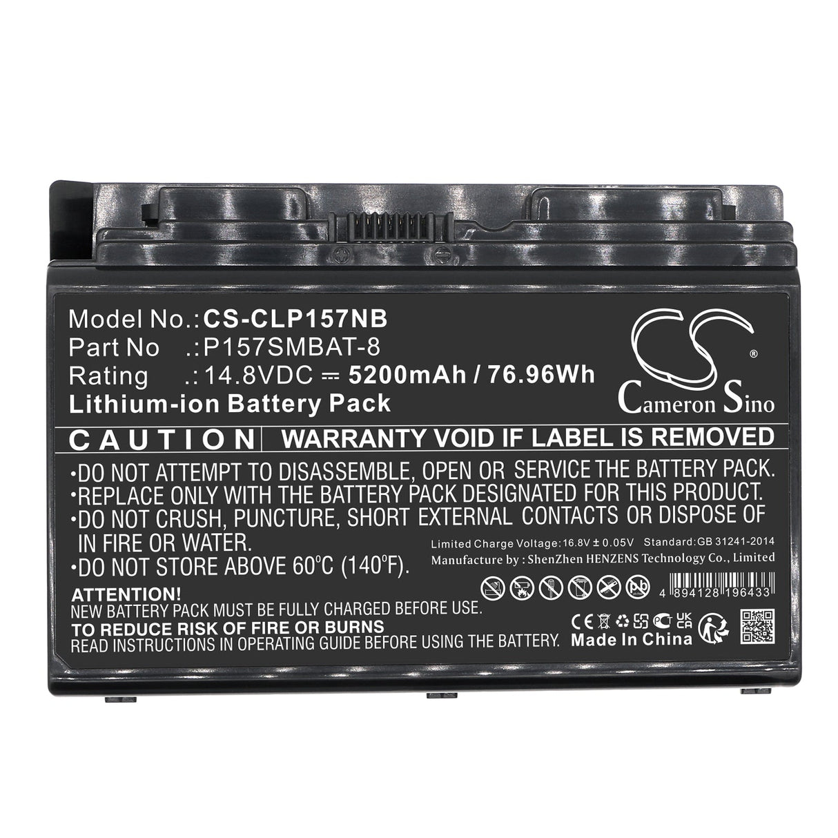 14.8v, Li-ion, 5200mah, Battery Fits Terrans Force, X611, X611-770m-47v, 76.96wh Notebook, Laptop Cameron Sino Technology Limited