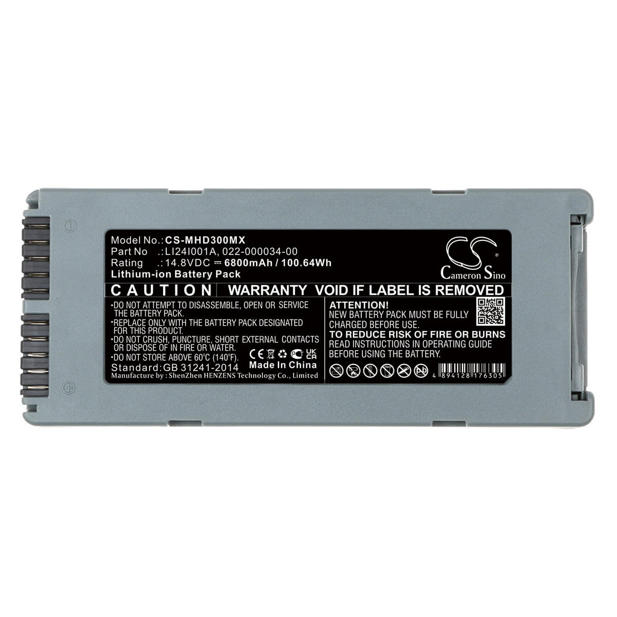 14.8V, Li-ion, 6800mAh, Medical battery fits Mindray, 022-000034-00, Beneheart D1, Beneheart D2, 100.64Wh Medical Cameron Sino Technology Limited (Dangerous Goods)