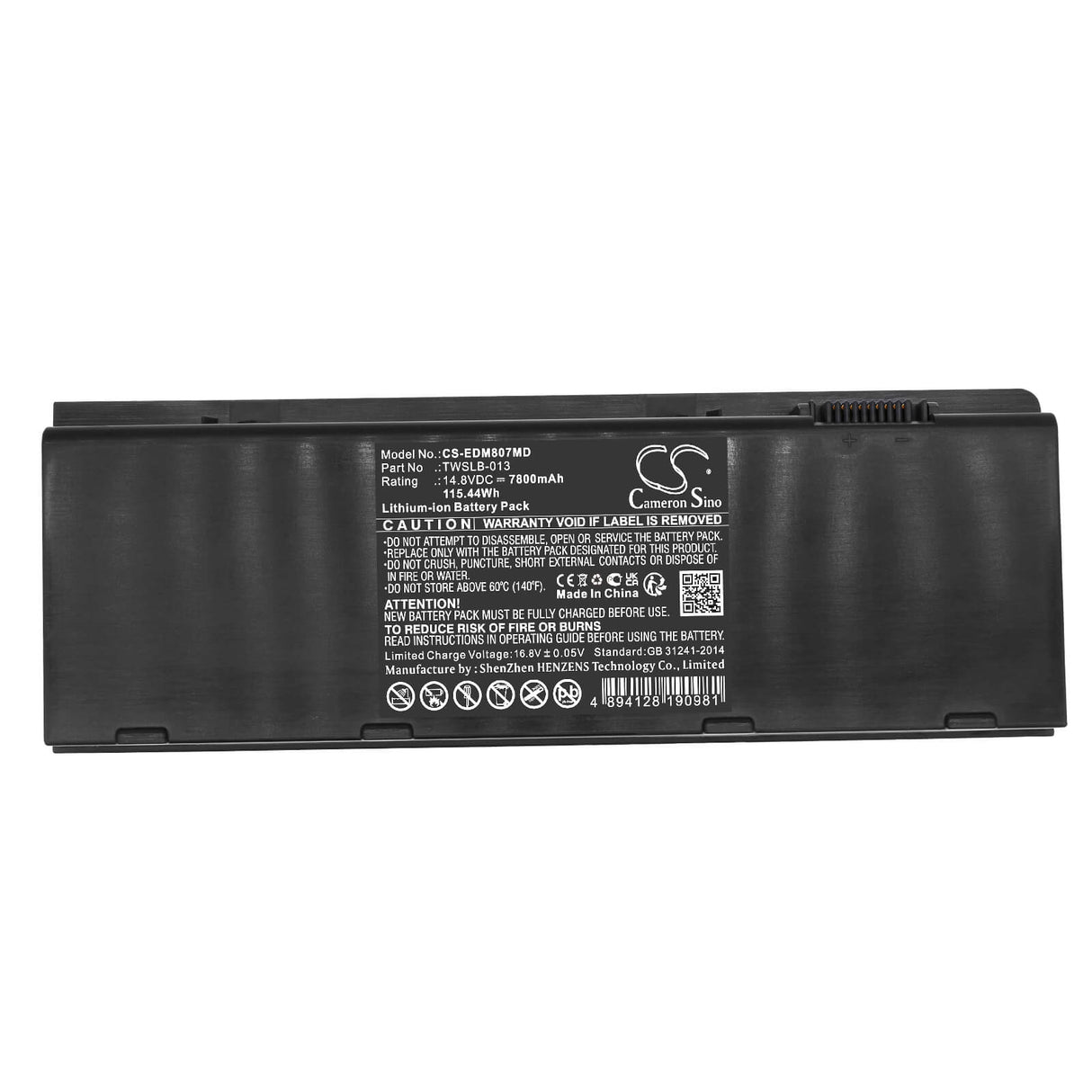 14.8V, Li-ion, 7800mAh, Medical battery fits Edan, Twslb-013, Acclarix A8, Mi-807 Ultrasound, 115.44Wh Medical Cameron Sino Technology Limited (Dangerous Goods)