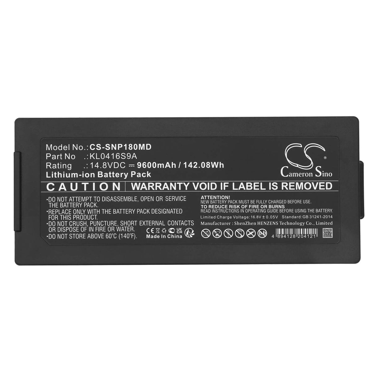 14.8V, Li-ion, 9600mAh, Medical battery fits Sonoscape, Kl0416s9a, S7, S8 Exp, 142.08Wh Medical Cameron Sino Technology Limited (Dangerous Goods)