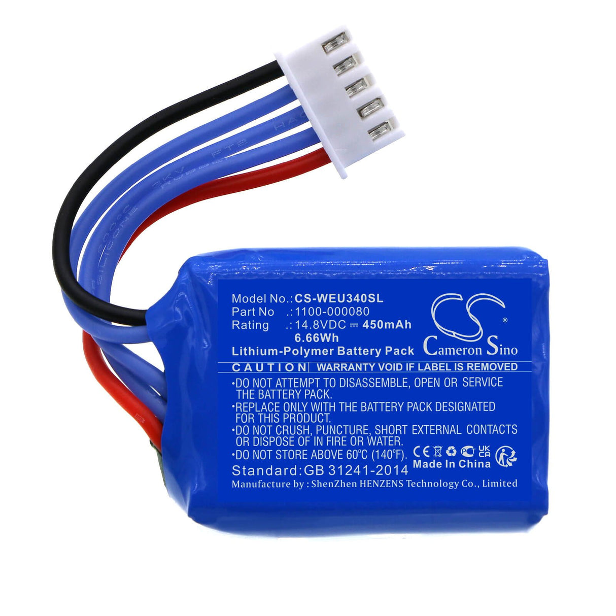 14.8V, Li-Polymer, 450mAh, batterie Smart Home compatible avec Euhr, Wir Elektronik, 1100-000080, Eu340 Smartsafe, 6.66Wh Smart Home Cameron Sino Technology Limited