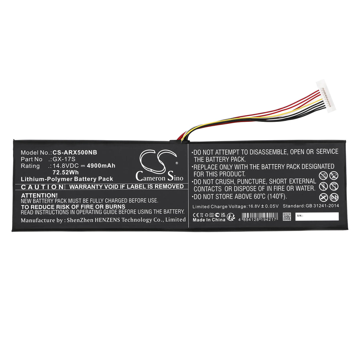 14.8v, Li-polymer, 4900mah, Battery Fits Aorus, X3 Plus V3, X3 Plus V5, 72.52wh Notebook, Laptop Cameron Sino Technology Limited