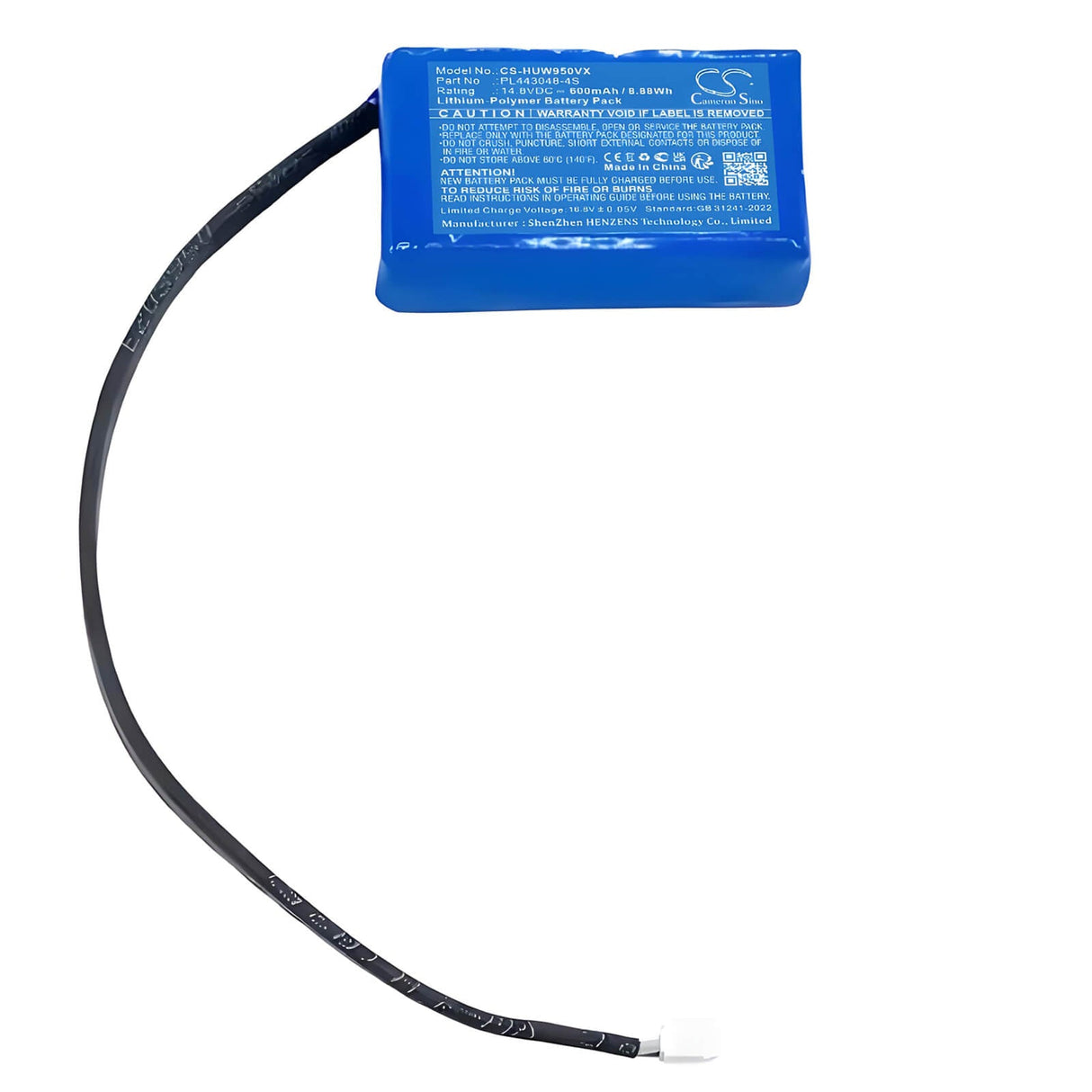 14.8V, Li-Polymer, 600mAh, Vacuum battery fits Hutt, Pl443048-4s, Ddc55, G104, 8.88Wh Vacuum Cameron Sino Technology Limited