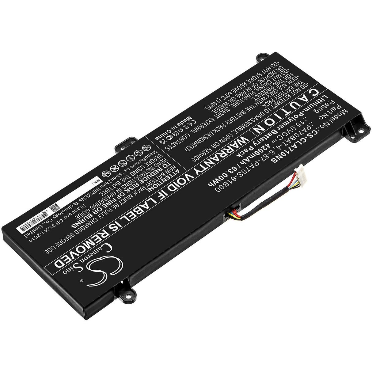 15.0v, 4200mah, Li-polymer Battery Fit's Clevo, Pa70hp6-g, Pa70hs-g, Pa71hp6-g, 63.00wh Notebook, Laptop Cameron Sino Technology Limited