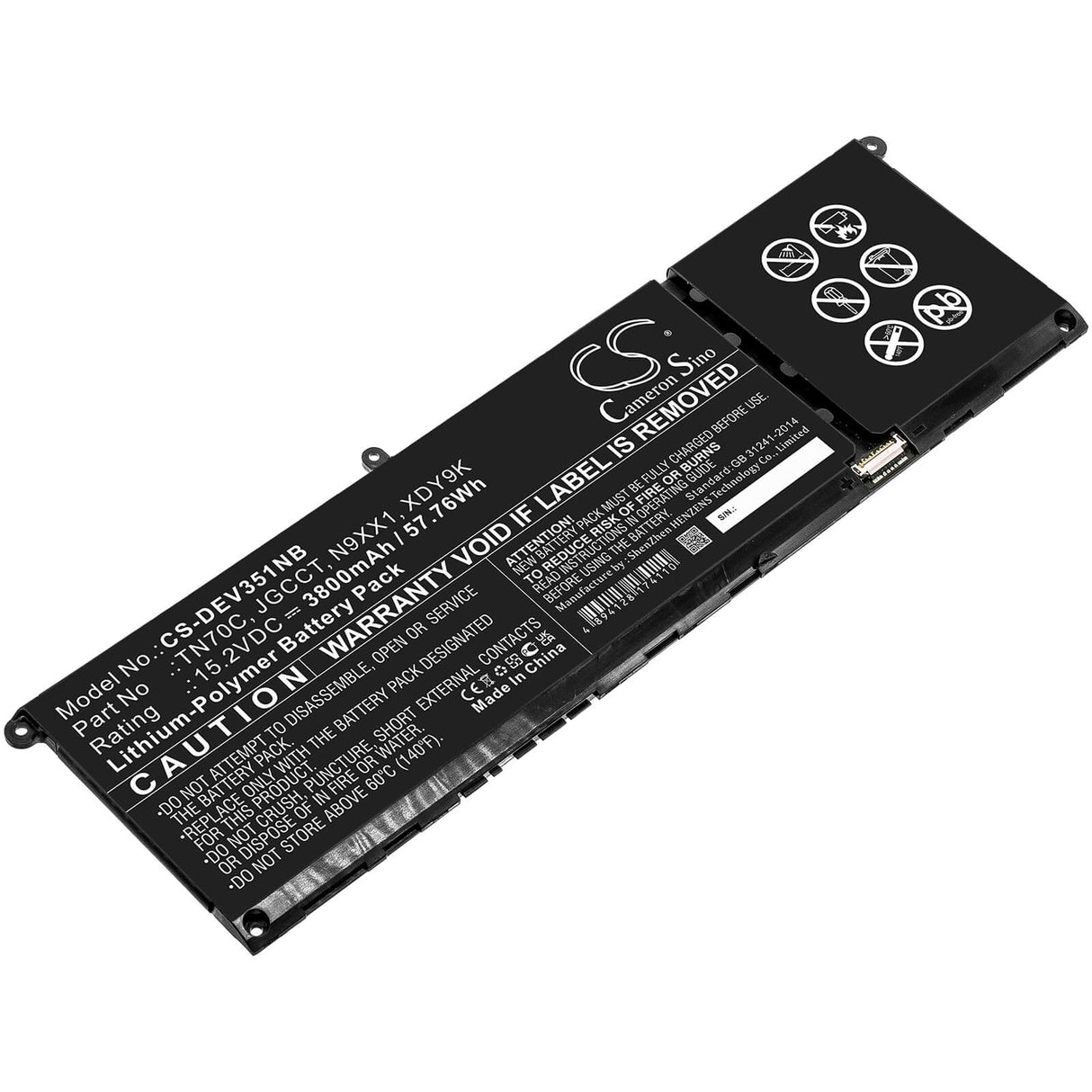 15.2v, 3800mah, Li-polymer Battery Fit's Dell, Vostro 3510, Vostro 3515, Vostro 5410, 57.76wh Notebook, Laptop Cameron Sino Technology Limited