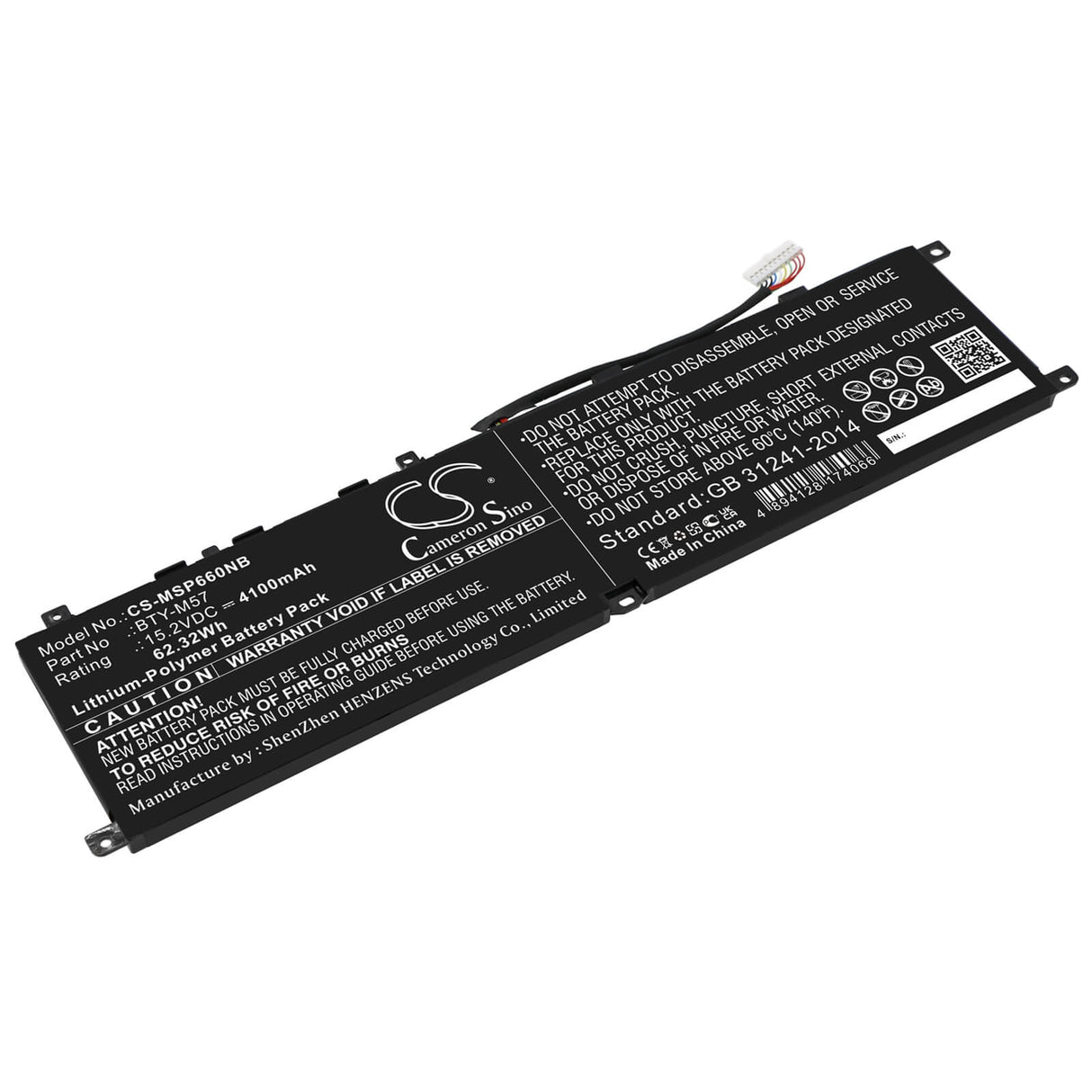 15.2v, 4100mah, Li-ion Battery Fit's Msi, Gp66, Gp76, Leopard 10ug, 62.32wh Notebook, Laptop Cameron Sino Technology Limited