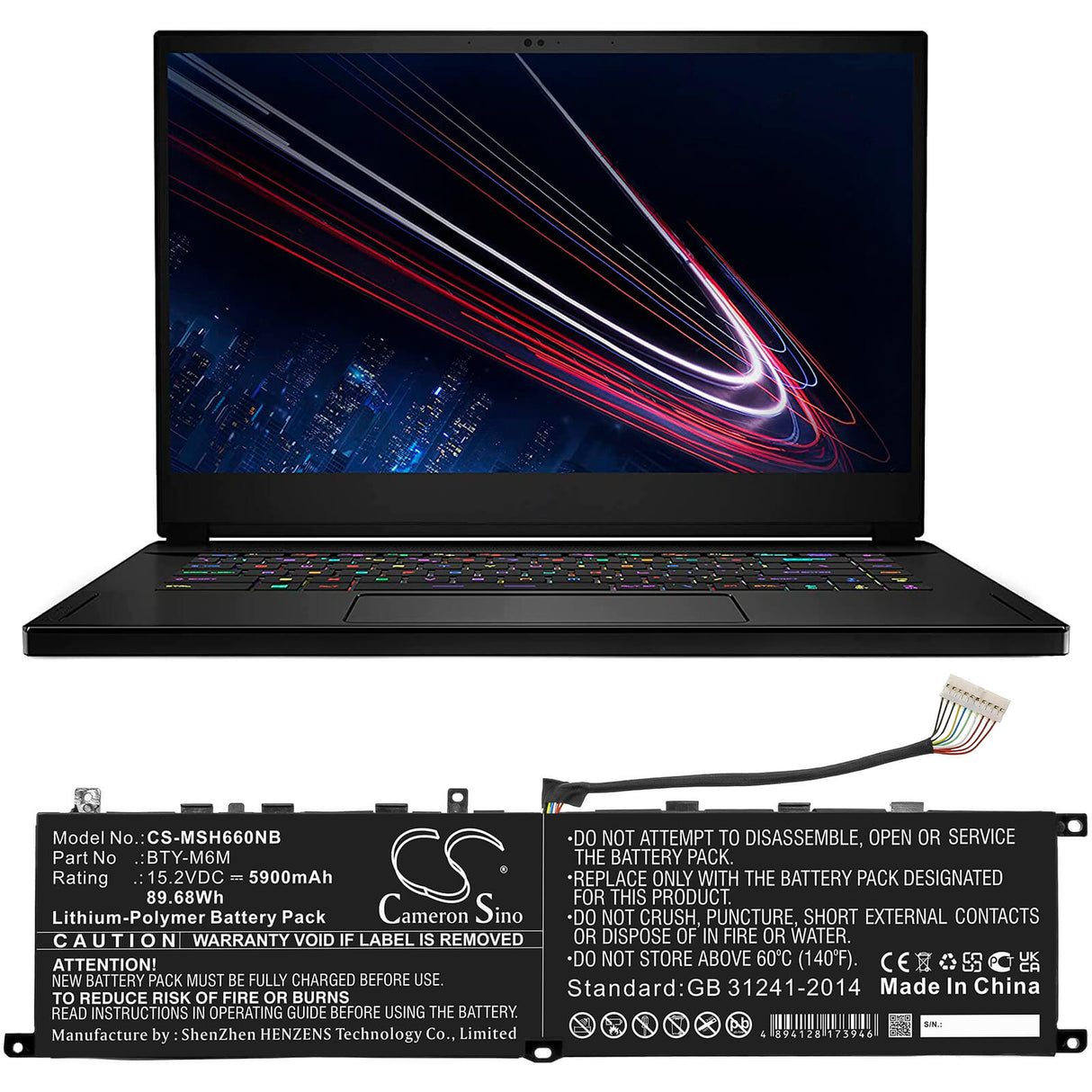 15.2v, 5900mah, Li-ion Battery Fit's Msi, Creator 15 A10sdt, Creator 15 A10sdt-065es, 89.68wh Notebook, Laptop Cameron Sino Technology Limited