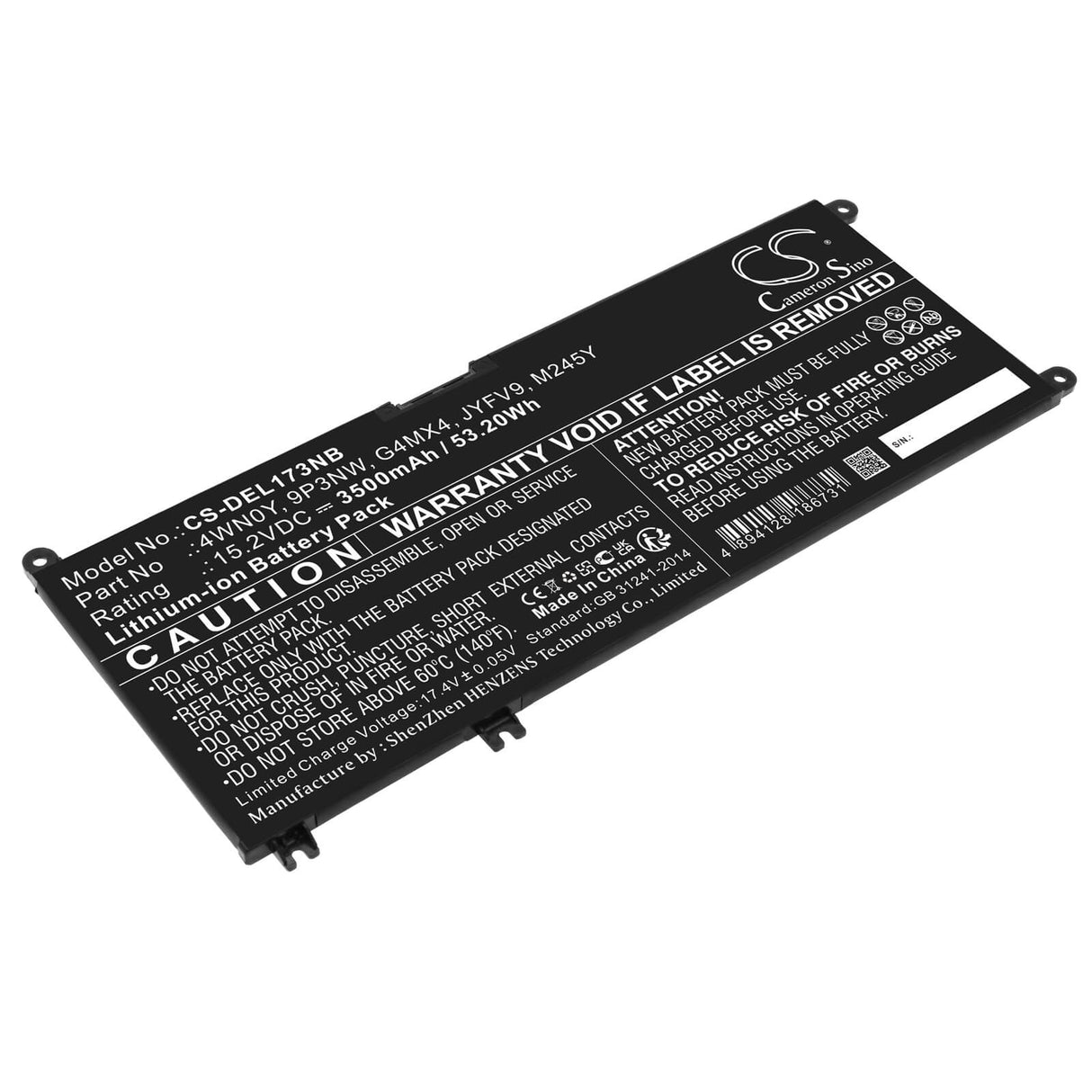 15.2v, Li-ion, 3500mah, Battery Fits Dell, Inspiron 13 7353, Inspiron 13 7577, 53.20wh Notebook, Laptop Cameron Sino Technology Limited