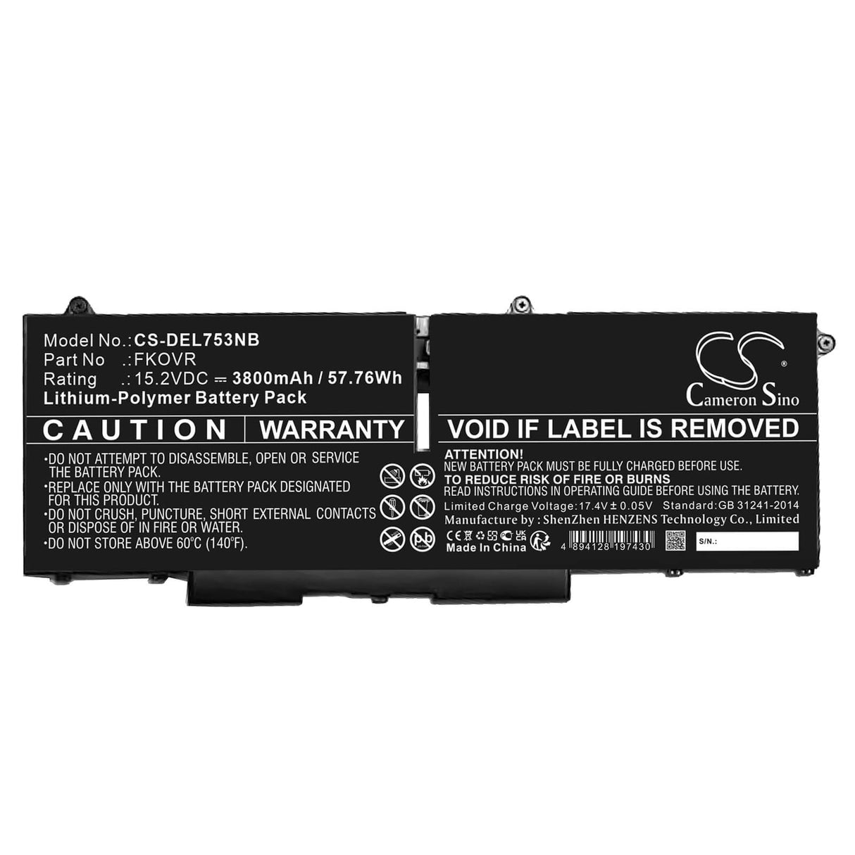 15.2v, Li-ion, 3800mah, Battery Fits Dell, Latitude 5330, Latitude 7330, 57.76wh Notebook, Laptop Cameron Sino Technology Limited
