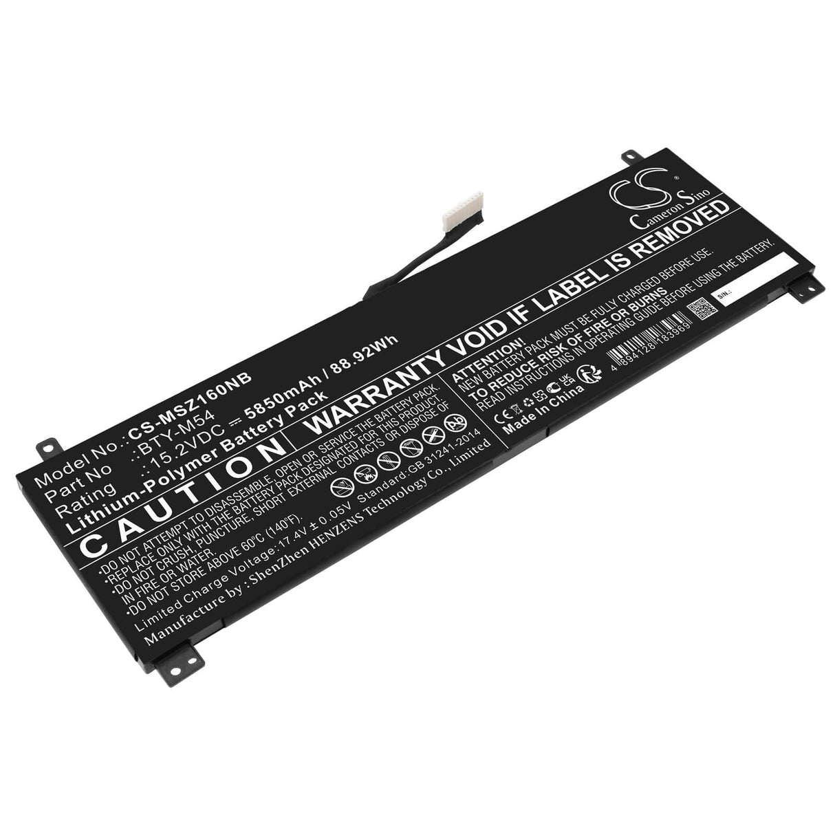 15.2v, Li-ion, 5850mah, Battery Fits Msi, Creator Z16 A11ue-019es, Creator Z16 A11ue-020xes, 88.92wh Notebook, Laptop Cameron Sino Technology Limited