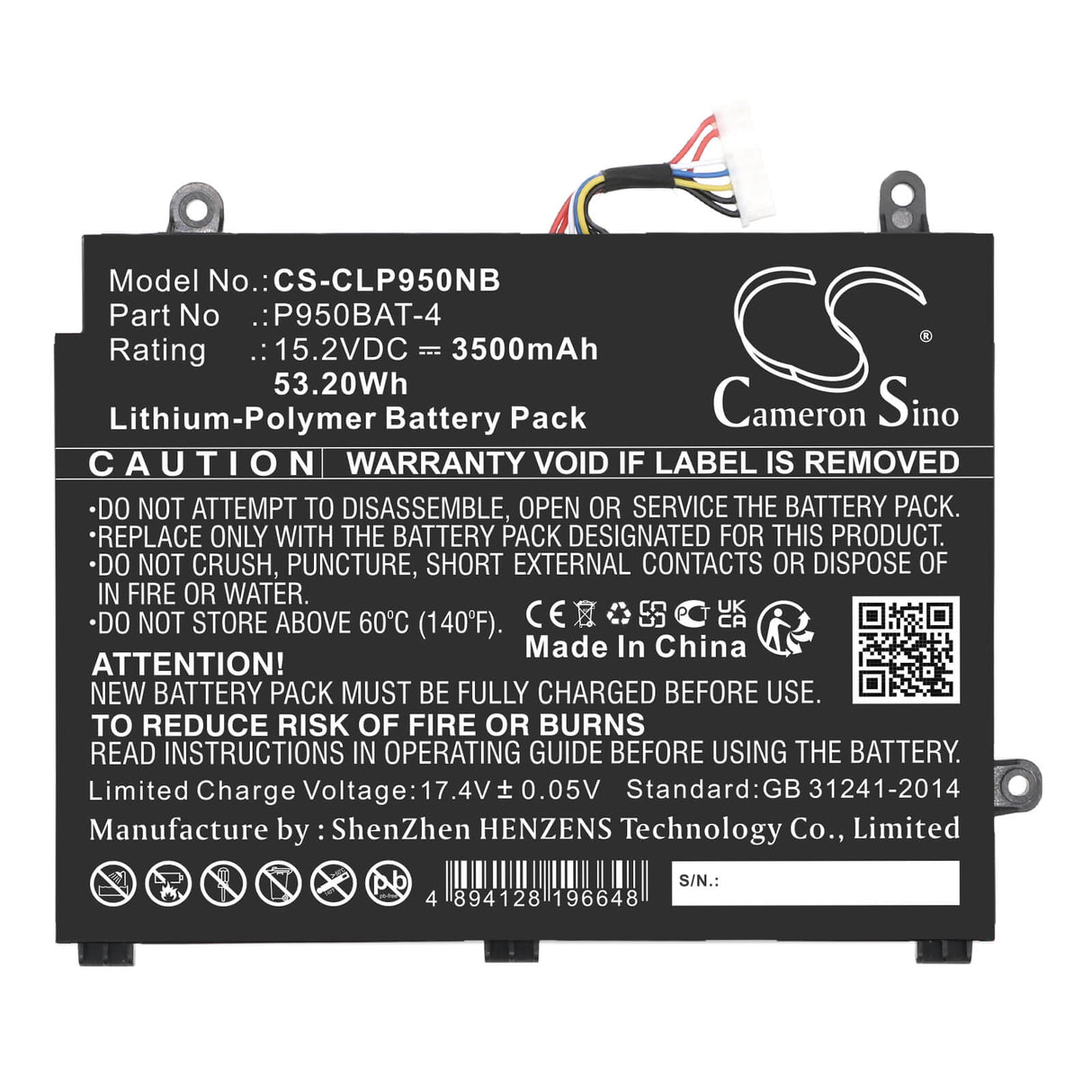 15.2v, Li-polymer, 3500mah, Battery Fits Clevo, Eurocom Q5, Eurocom Q6, 53.2wh Notebook, Laptop Cameron Sino Technology Limited