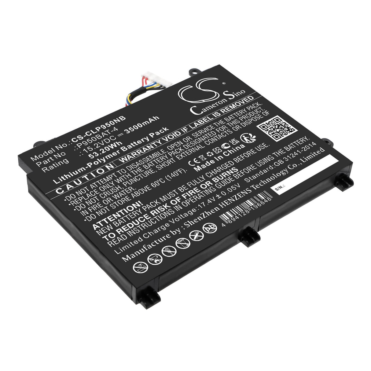 15.2v, Li-polymer, 3500mah, Battery Fits Clevo, Eurocom Q5, Eurocom Q6, 53.2wh Notebook, Laptop Cameron Sino Technology Limited