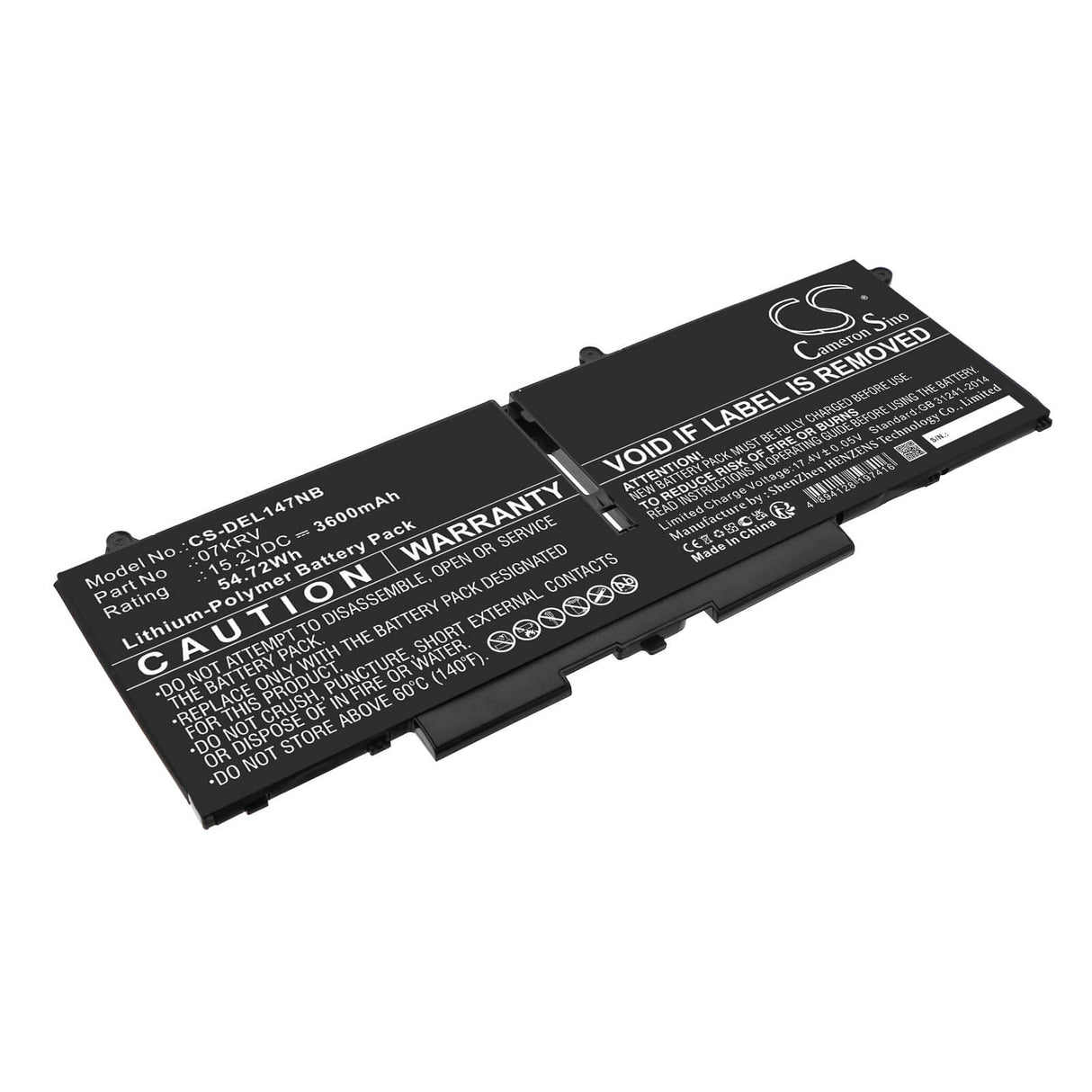15.2v, Li-polymer, 3600mah, Battery Fits Dell, Latitude 14 7430 3w64p, Latitude 14 7430 4fvjg, 54.72wh Notebook, Laptop Cameron Sino Technology Limited