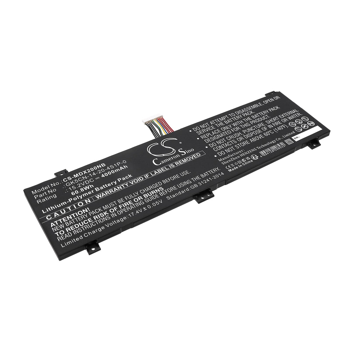15.2V, Li-Polymer, 4000mAh, Notebook, Laptop battery fits Clevo, Gk5nr0o, 60.8Wh Notebook, Laptop Cameron Sino Technology Limited