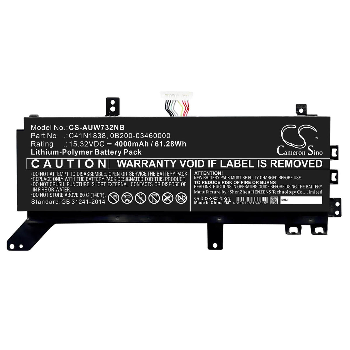 15.32v, Li-ion, 4000mah, Battery Fits Asus, Proart Studiobook Pro X, Studiobook 17 W730g2t, 61.28wh Notebook, Laptop Cameron Sino Technology Limited