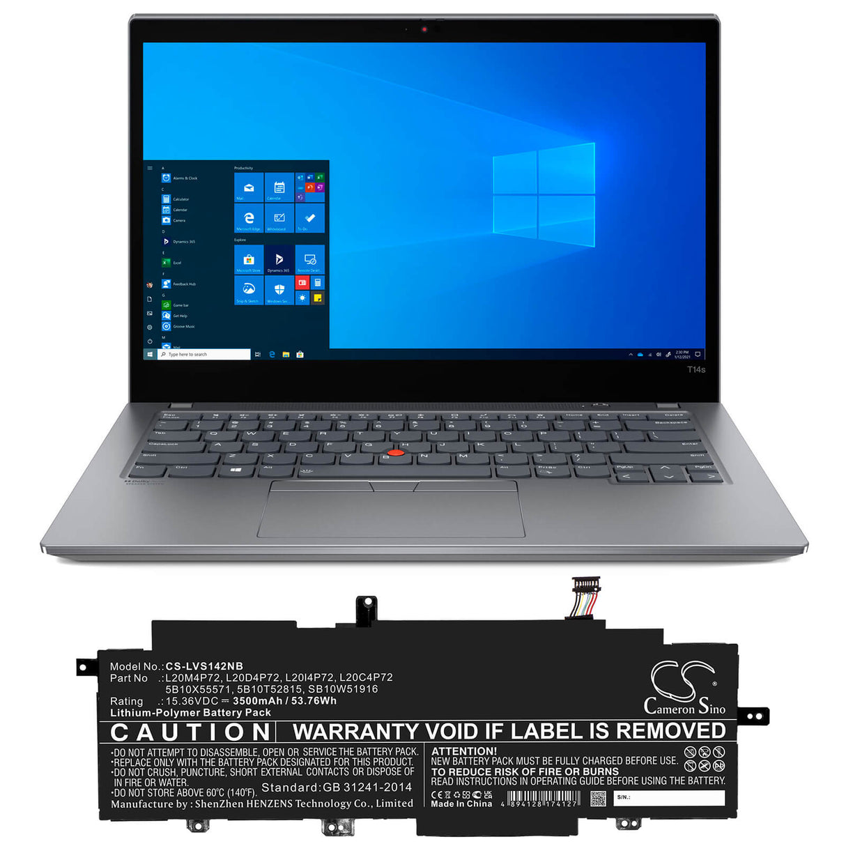15.36v, 3500mah, Li-polymer Battery Fit's Lenovo, 20wm00avhh, 20wm00ayhh, 20wm00b0hh, 53.76wh Notebook, Laptop Cameron Sino Technology Limited