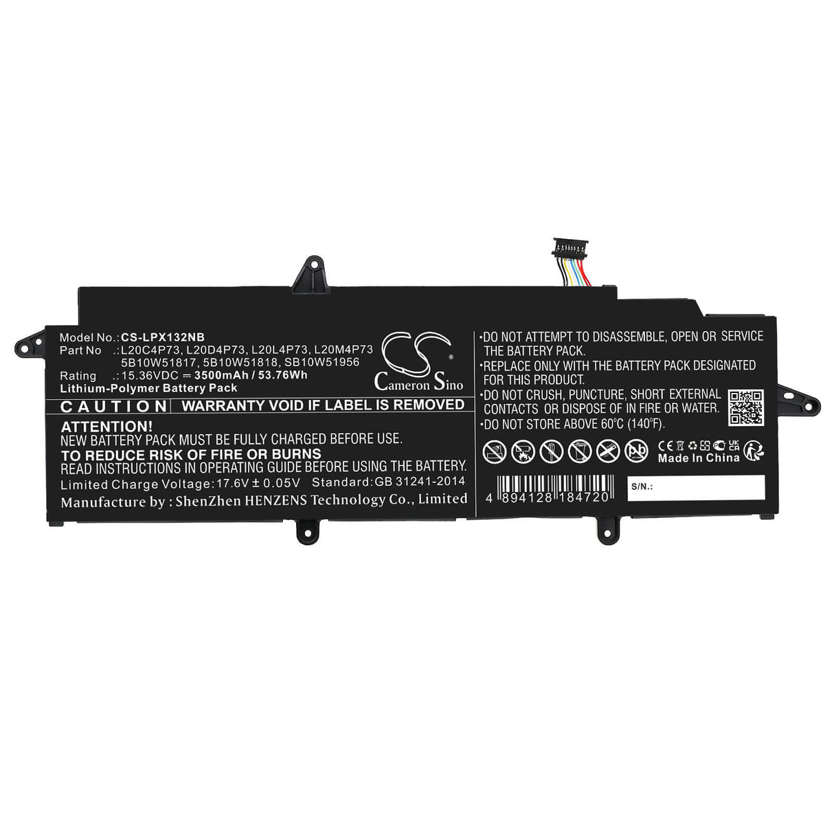 15.36v, Li-ion, 3500mah, Battery Fits Lenovo, Thinkpad X13 Gen 2(amd)20xh001, 53.76wh Notebook, Laptop Cameron Sino Technology Limited