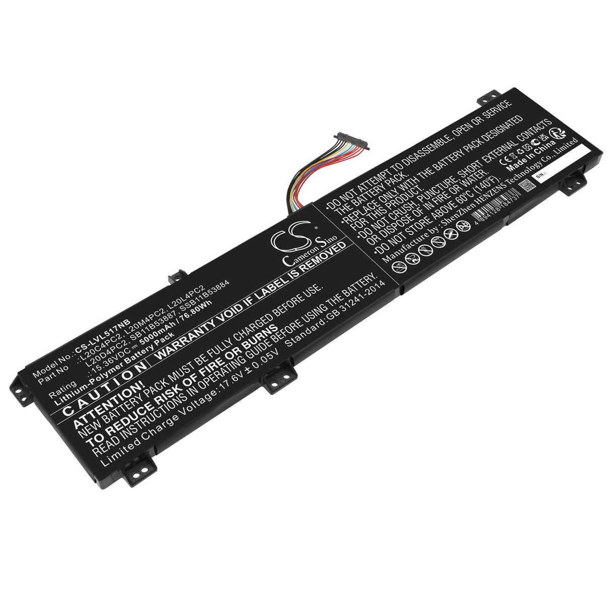 15.36v, Li-ion, 5000mah, Battery Fits Lenovo, Legion 5 17ach6-82jy005tus, Legion 5 17ach6-82k00002kr, 76.80wh Notebook, Laptop Cameron Sino Technology Limited
