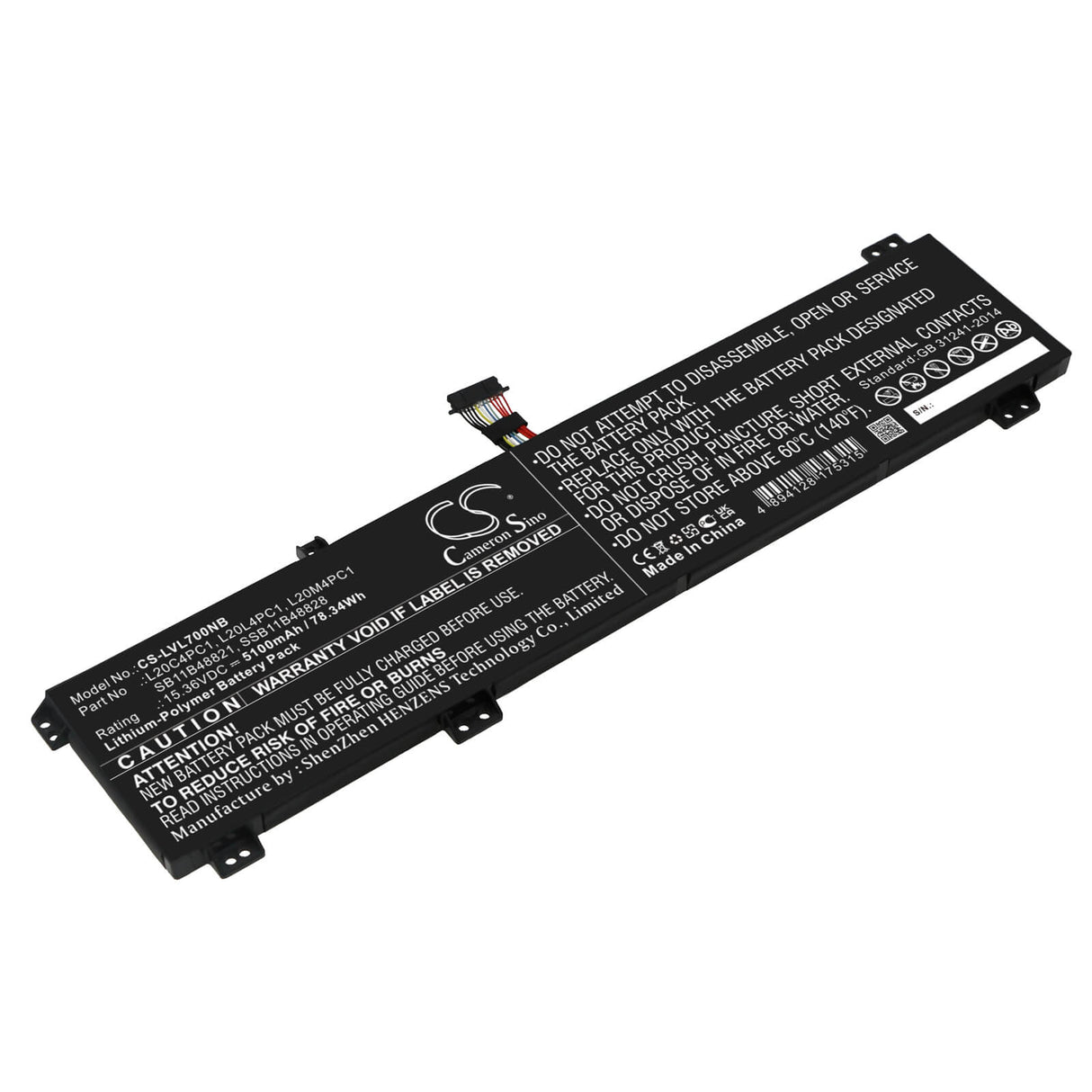 15.36v, Li-ion, 5100mah, Battery Fits Lenovo, Legion 5 15ach 82ju00brge, Legion 5 15ach 82ju00btge, 78.34wh Notebook, Laptop Cameron Sino Technology Limited