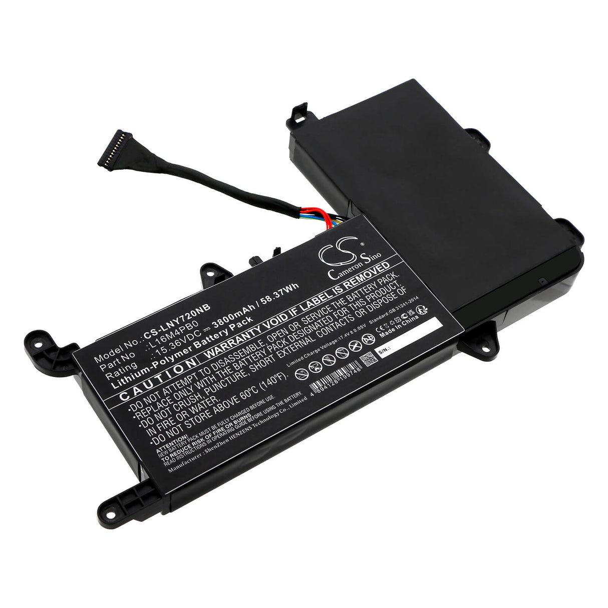 15.36V, Li-Polymer, 3800mAh, Battery fits Lenovo, Legion Y720 15ikb 80vr002emh, Legion Y720 15ikb 80vr007vau, 58.37Wh Notebook, Laptop Cameron Sino Technology Limited