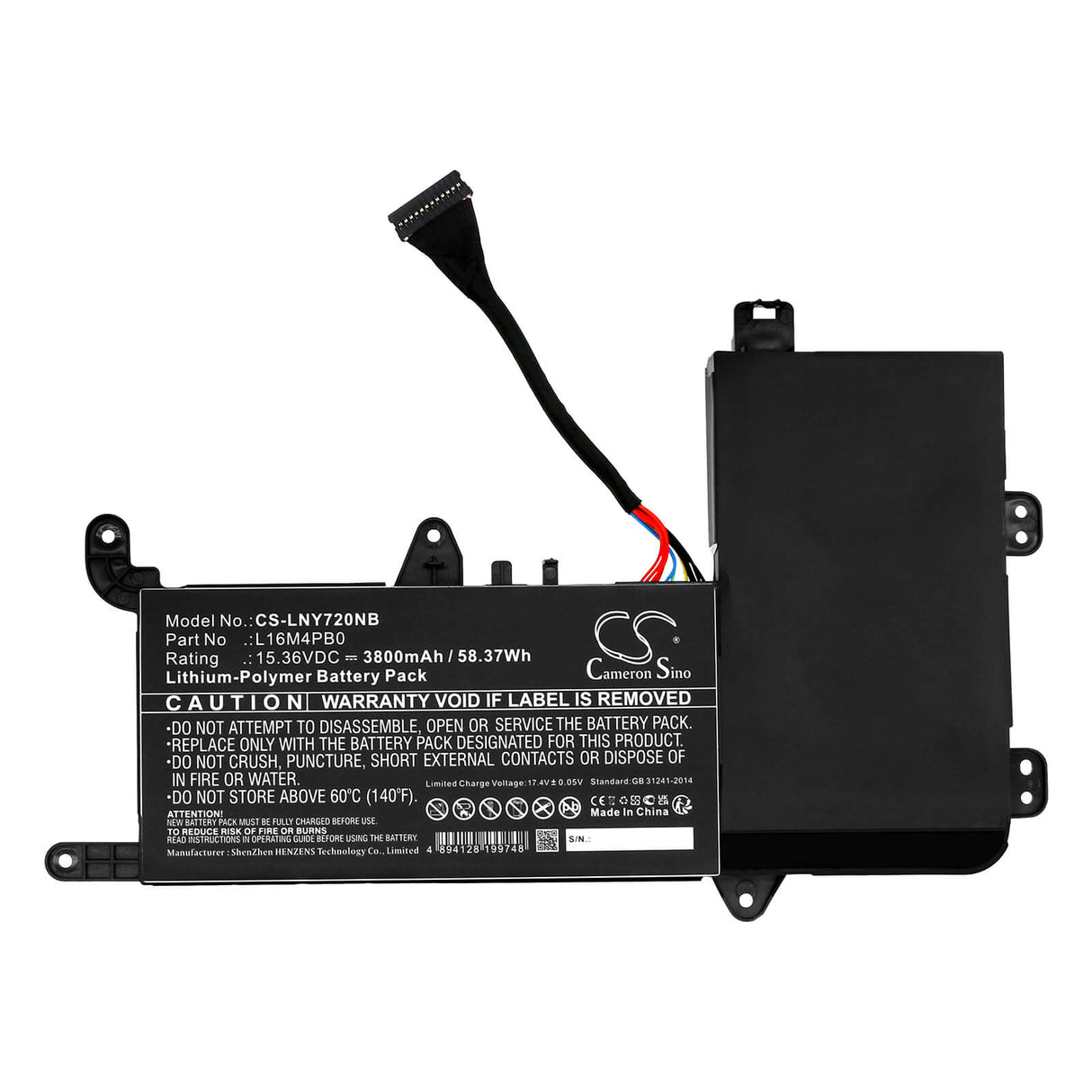 15.36V, Li-Polymer, 3800mAh, Battery fits Lenovo, Legion Y720 15ikb 80vr002emh, Legion Y720 15ikb 80vr007vau, 58.37Wh Notebook, Laptop Cameron Sino Technology Limited
