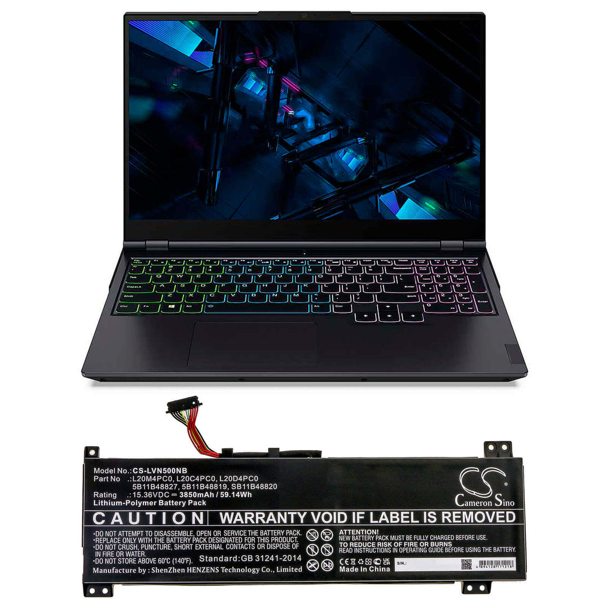 15.36v, Li-polymer, 3850mah, Battery Fit's Lenovo, Ideapad Gaming 3-15ach6, Legion 5-15ach6, Legion 5-15ach6a, 59.14wh Notebook, Laptop Cameron Sino Technology Limited