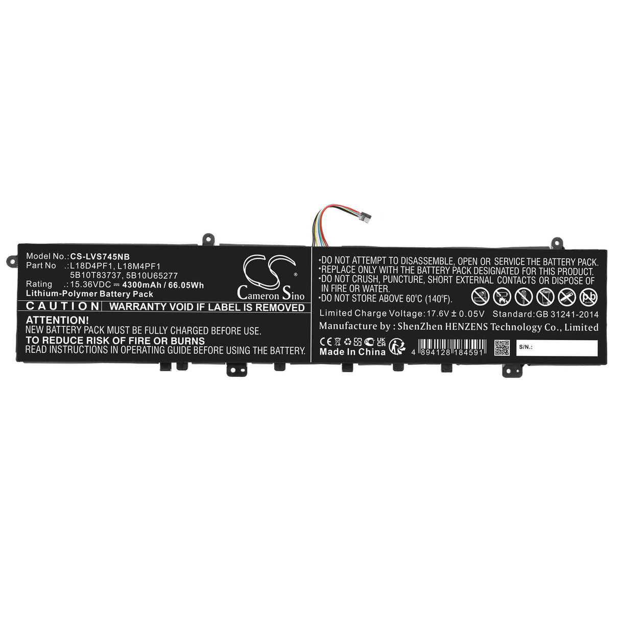 15.36v, Li-polymer, 4300mah, Battery Fits Lenovo, Yoga C940-15, Yoga C940-15irh, 66.05wh Notebook, Laptop Cameron Sino Technology Limited