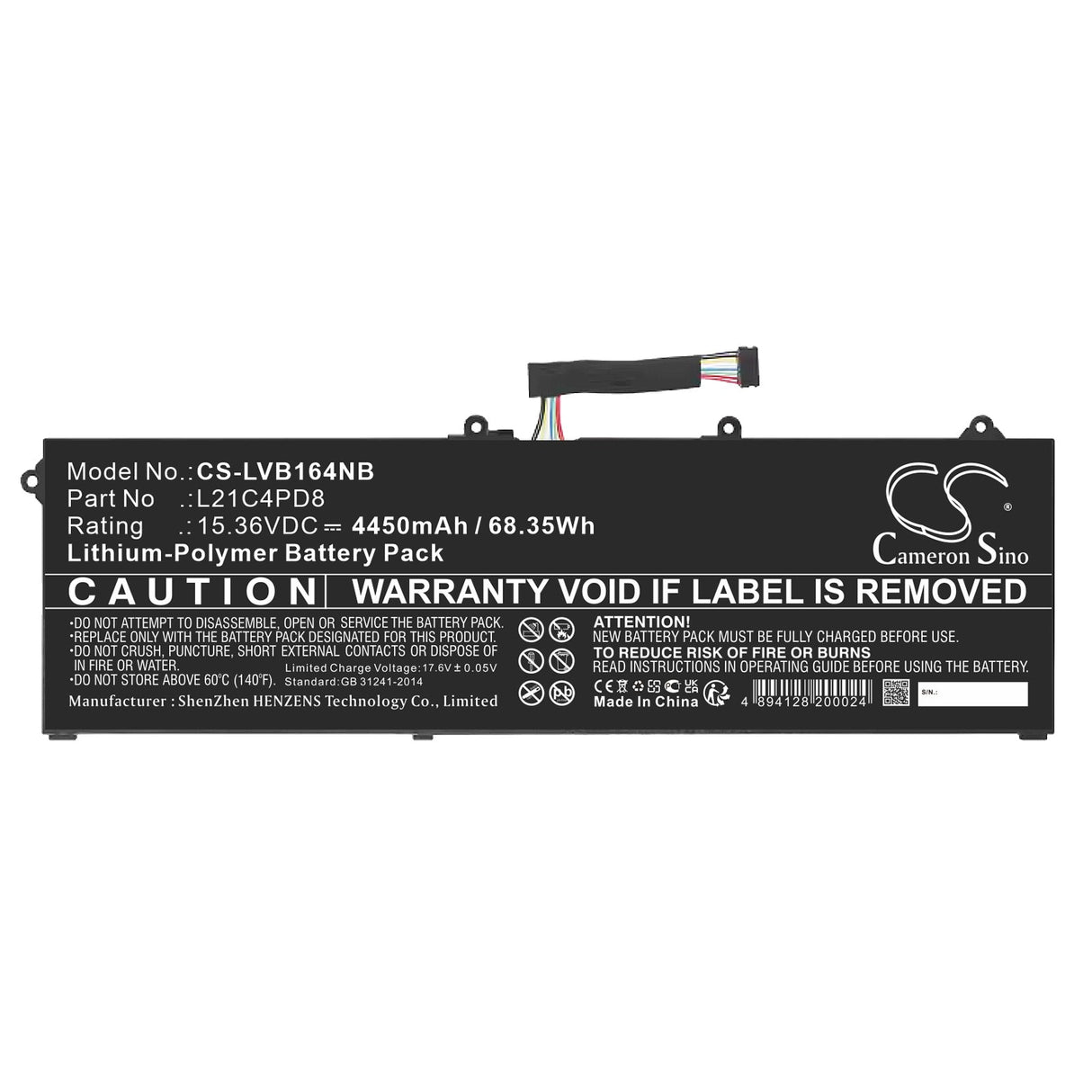 15.36V, Li-Polymer, 4450mAh, Battery fits Lenovo, Thinkbook 16 G4 Ara 21d10003kr, Thinkbook 16 G4 Ara 21d10012kr, 68.35Wh Notebook, Laptop Cameron Sino Technology Limited
