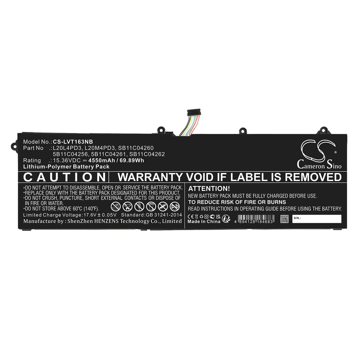 15.36v, Li-polymer, 4550mah, Battery Fits Lenovo, Legion S7 15ach6 82k8000efr, Legion S7 15ach6 82k80015br, 69.89wh Notebook, Laptop Cameron Sino Technology Limited