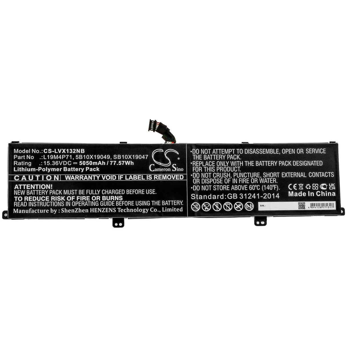 15.36v, Li-polymer, 5050mah, Battery Fit's Lenovo, Thinkpad X1 Extreme Gen 3, Thinkpad X1 Extreme Gen 3 20tk, Thinkpad X1 Extrem Notebook, Laptop Cameron Sino Technology Limited