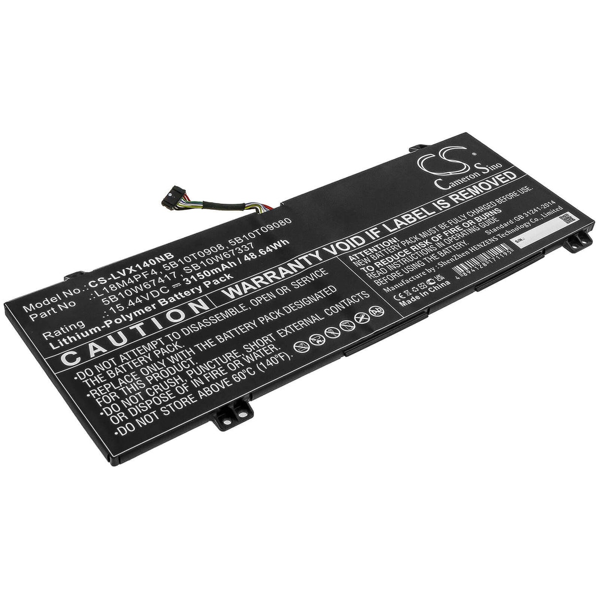 15.44v, Li-polymer, 3150mah, Battery Fit's Lenovo, Ideapad S540-14api, Ideapad S540-14iwl, Ideapad S540-15iwl, 48.64wh Notebook, Laptop Cameron Sino Technology Limited