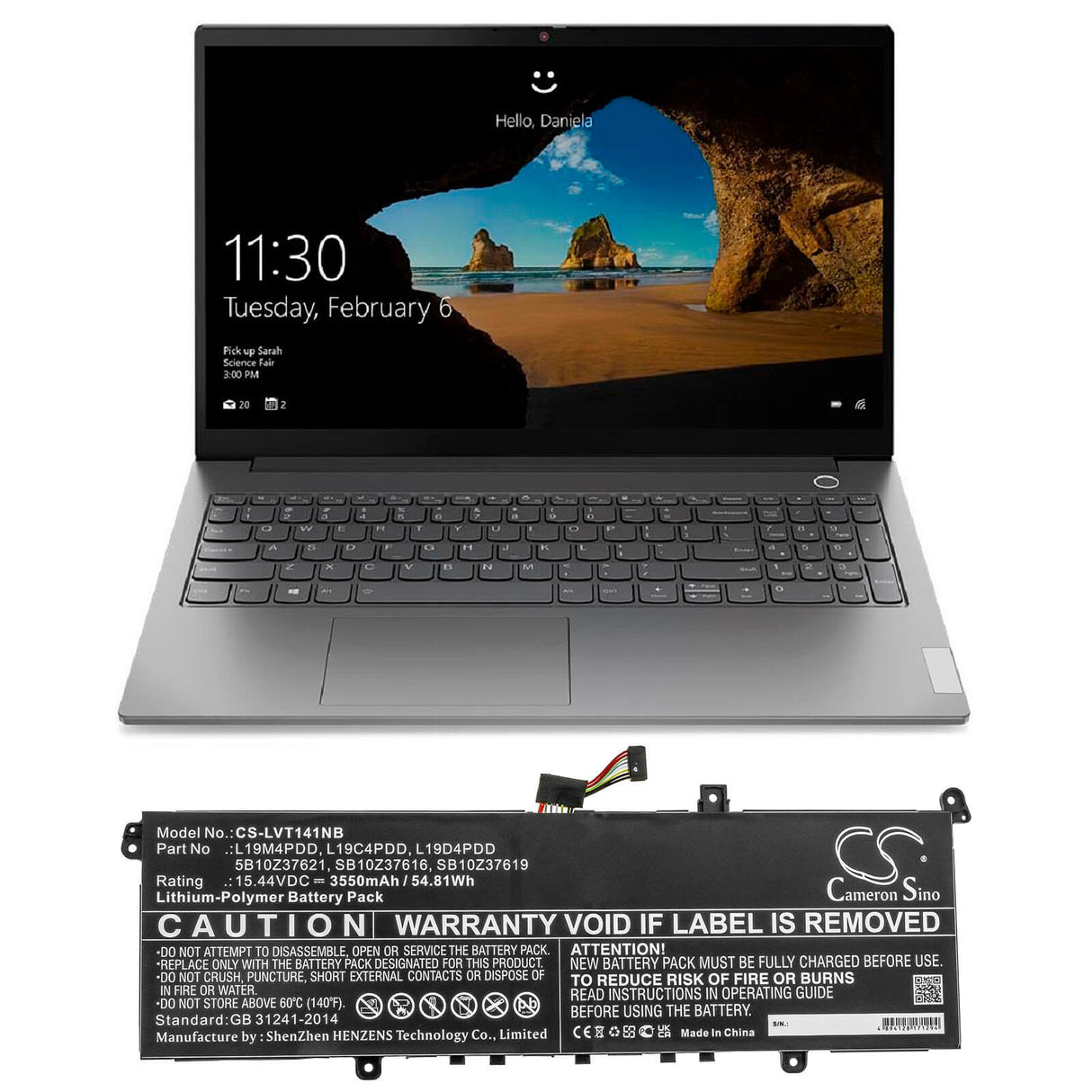 15.44v, Li-polymer, 3550mah, Battery Fit's Lenovo, Thinkbook 13s G2 Are(20wc), Thinkbook 13s G2 Itl-20v9000ja, Thinkbook 13s G2 Notebook, Laptop Cameron Sino Technology Limited