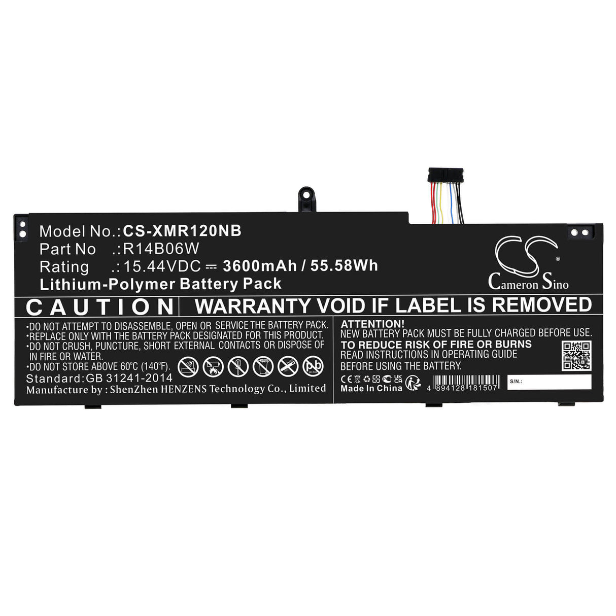 15.44v, Li-polymer, 3600mah, Battery Fits Xiaomi Notebook Pro 120g, 55.58wh Notebook, Laptop Cameron Sino Technology Limited