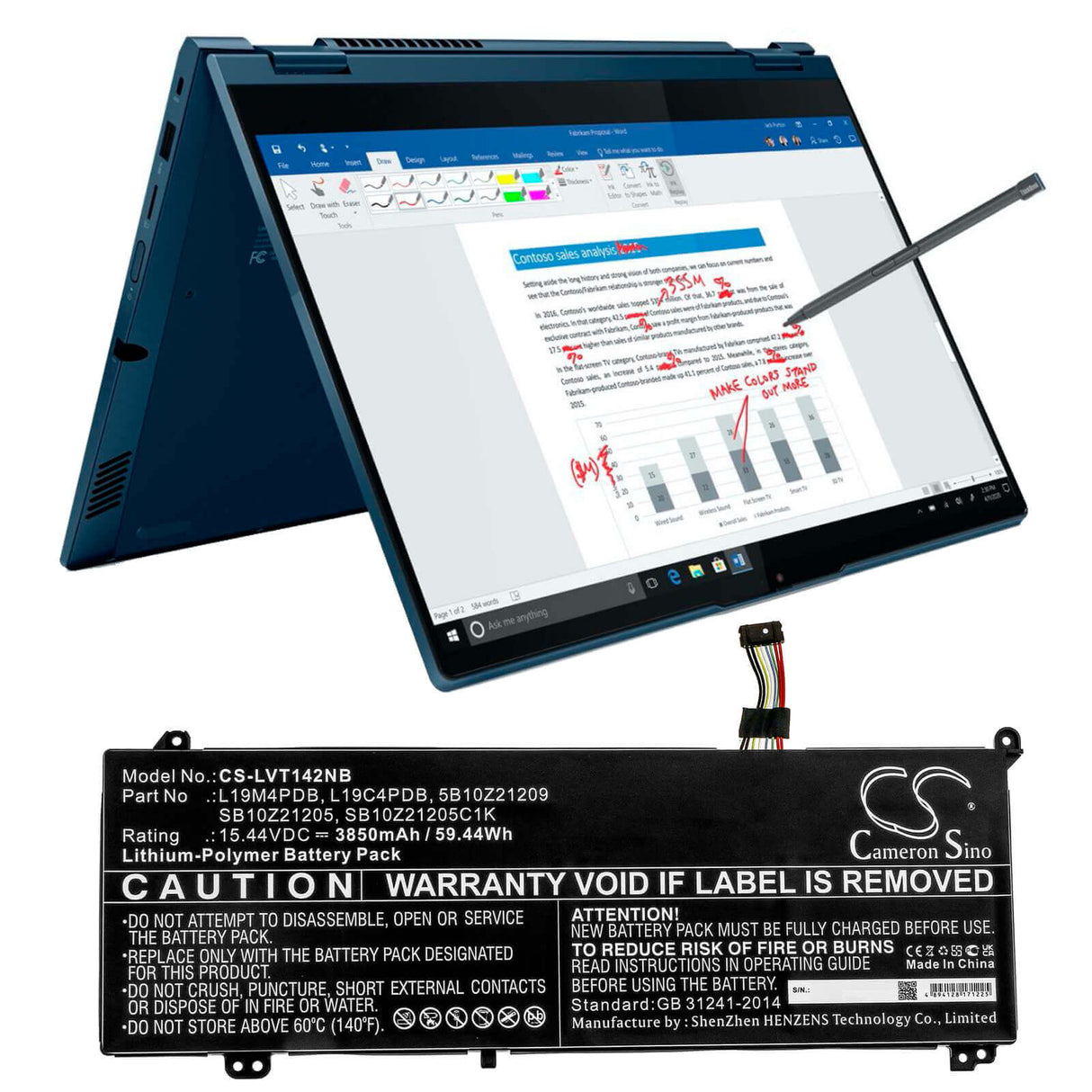15.44v, Li-polymer, 3850mah, Battery Fit's Lenovo, Thinkbook 14 2021, Thinkbook 14 2021, Thinkbook 14s Yoga Itl 20we002, 59.44wh Notebook, Laptop Cameron Sino Technology Limited