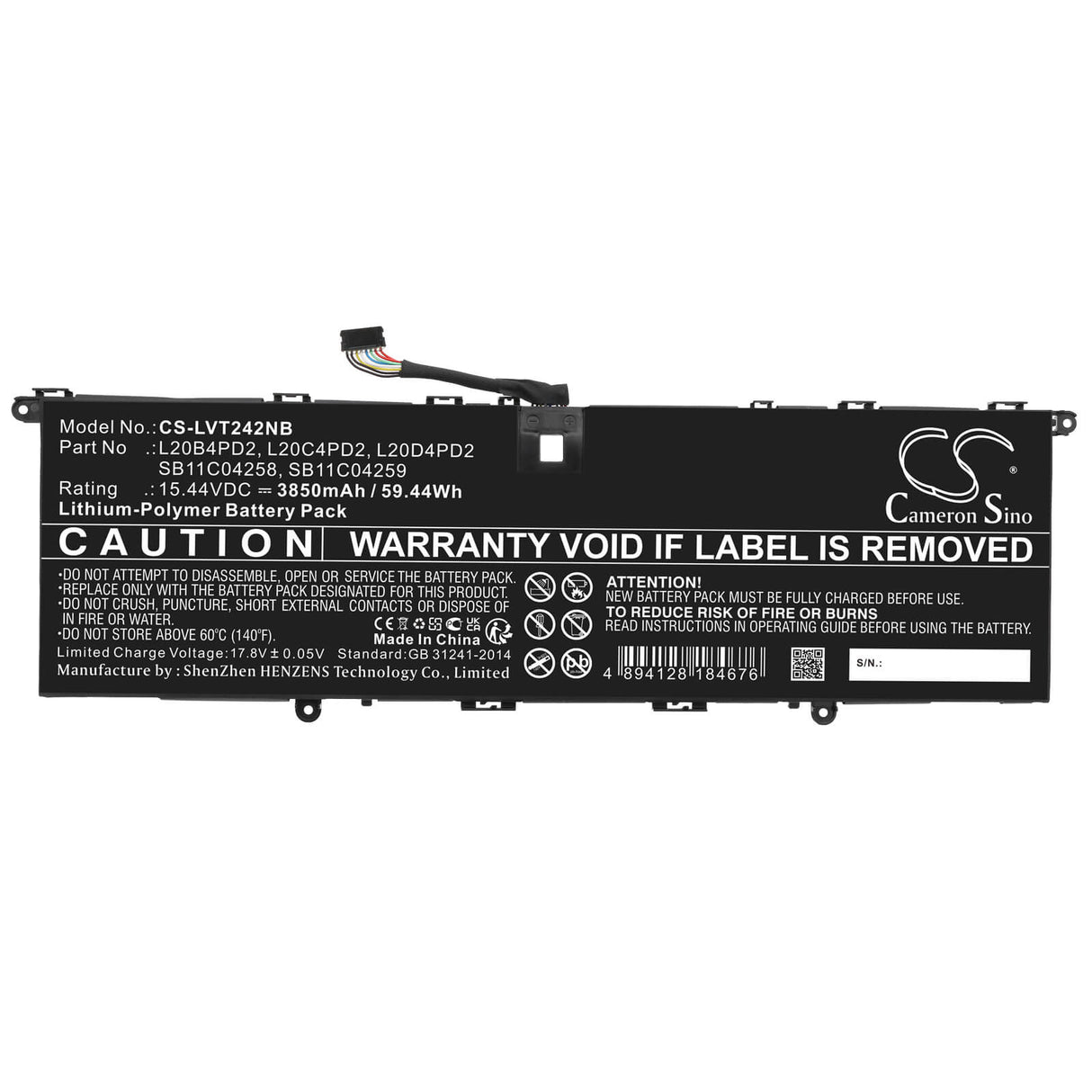 15.44v, Li-polymer, 3850mah, Battery Fits Lenovo, Thinkbook 14p G2 Ach 20yn0003k, 59.44wh Notebook, Laptop Cameron Sino Technology Limited