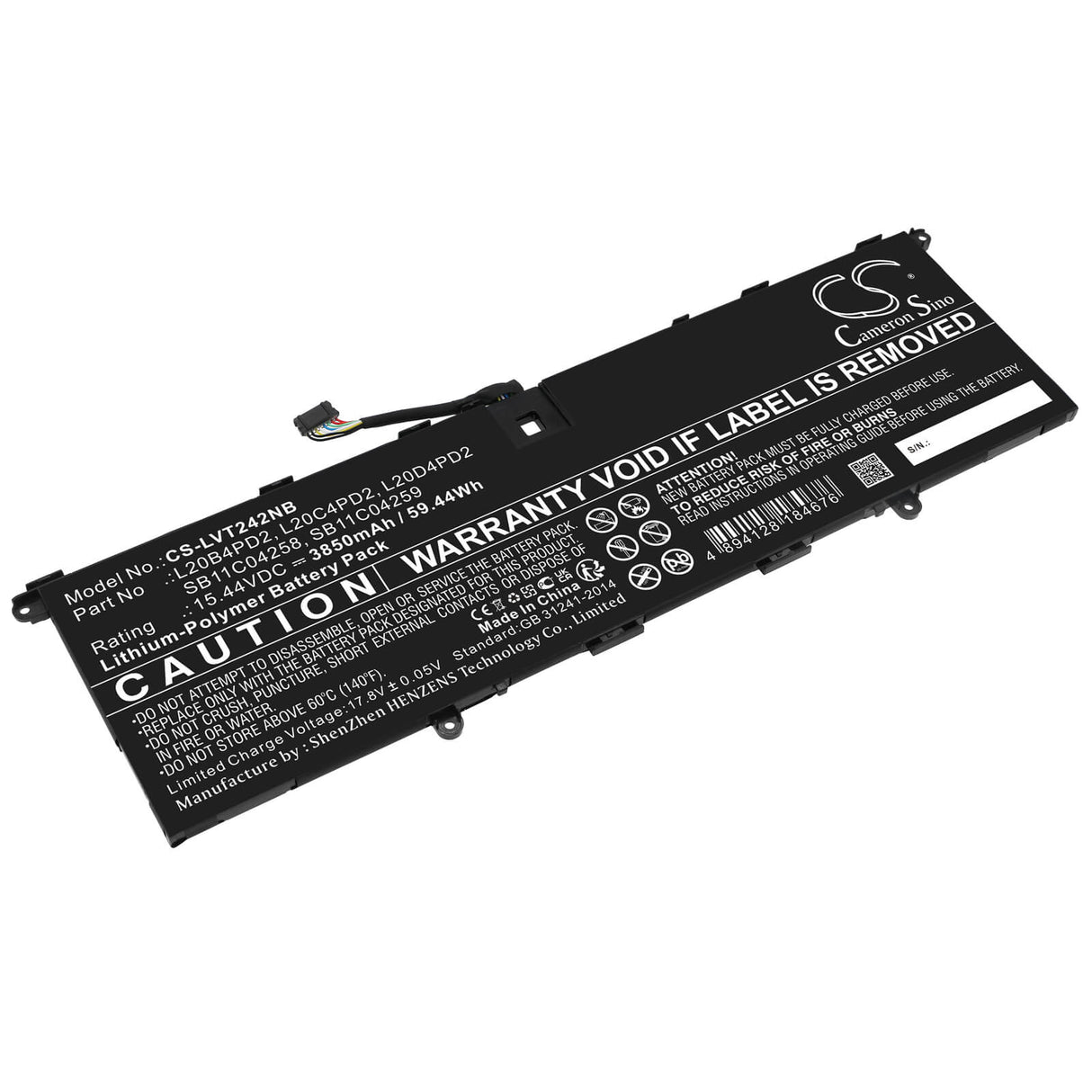 15.44v, Li-polymer, 3850mah, Battery Fits Lenovo, Thinkbook 14p G2 Ach 20yn0003k, 59.44wh Notebook, Laptop Cameron Sino Technology Limited