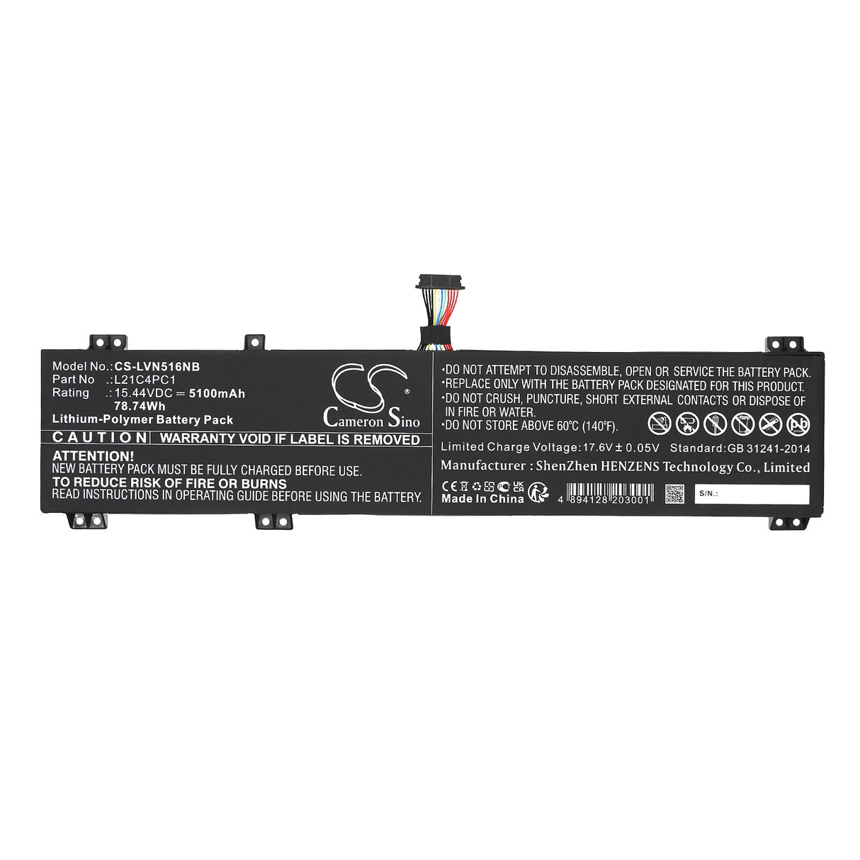 15.44v, Li-polymer, 5100mah, Battery Fits Legion 5 15arh7h 82rd0002sb, Legion 5 15arh7h 82rd000huk, 78.74wh Notebook, Laptop Cameron Sino Technology Limited