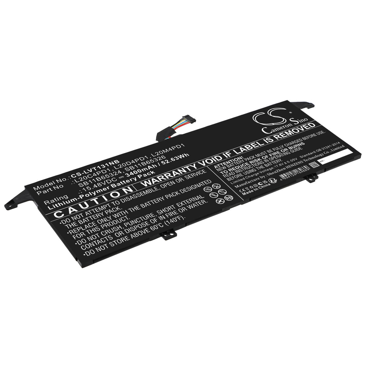 15.48v, Li-ion, 3400mah, Battery Fits Lenovo, Thinkbook 13x Itg 20wj0001us, 52.63wh Notebook, Laptop Cameron Sino Technology Limited