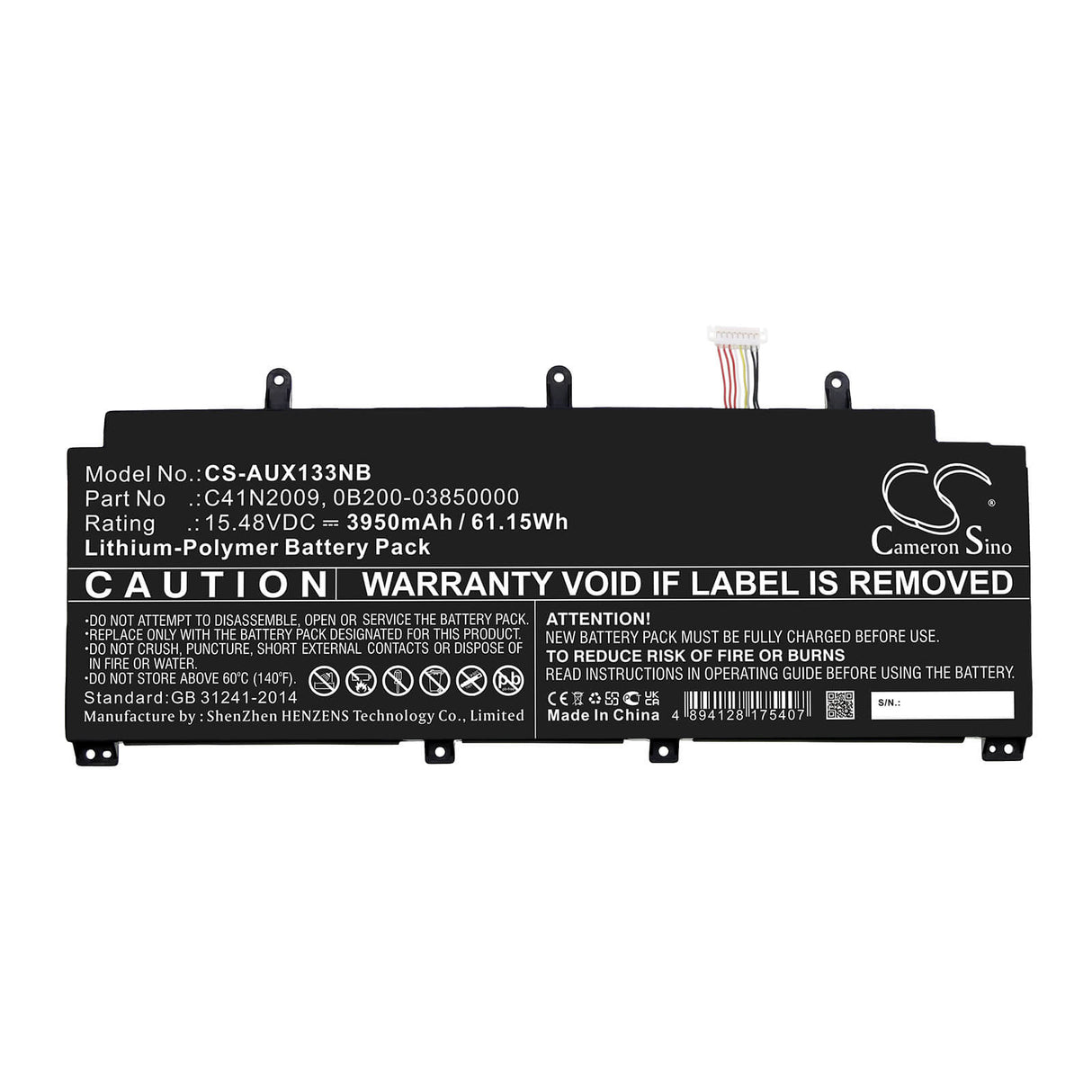 15.48v, Li-ion, 3950mah, Battery Fits Asus, Rog Flow Gv301qe, Rog Flow Gv301qh, 61.15wh Notebook, Laptop Cameron Sino Technology Limited