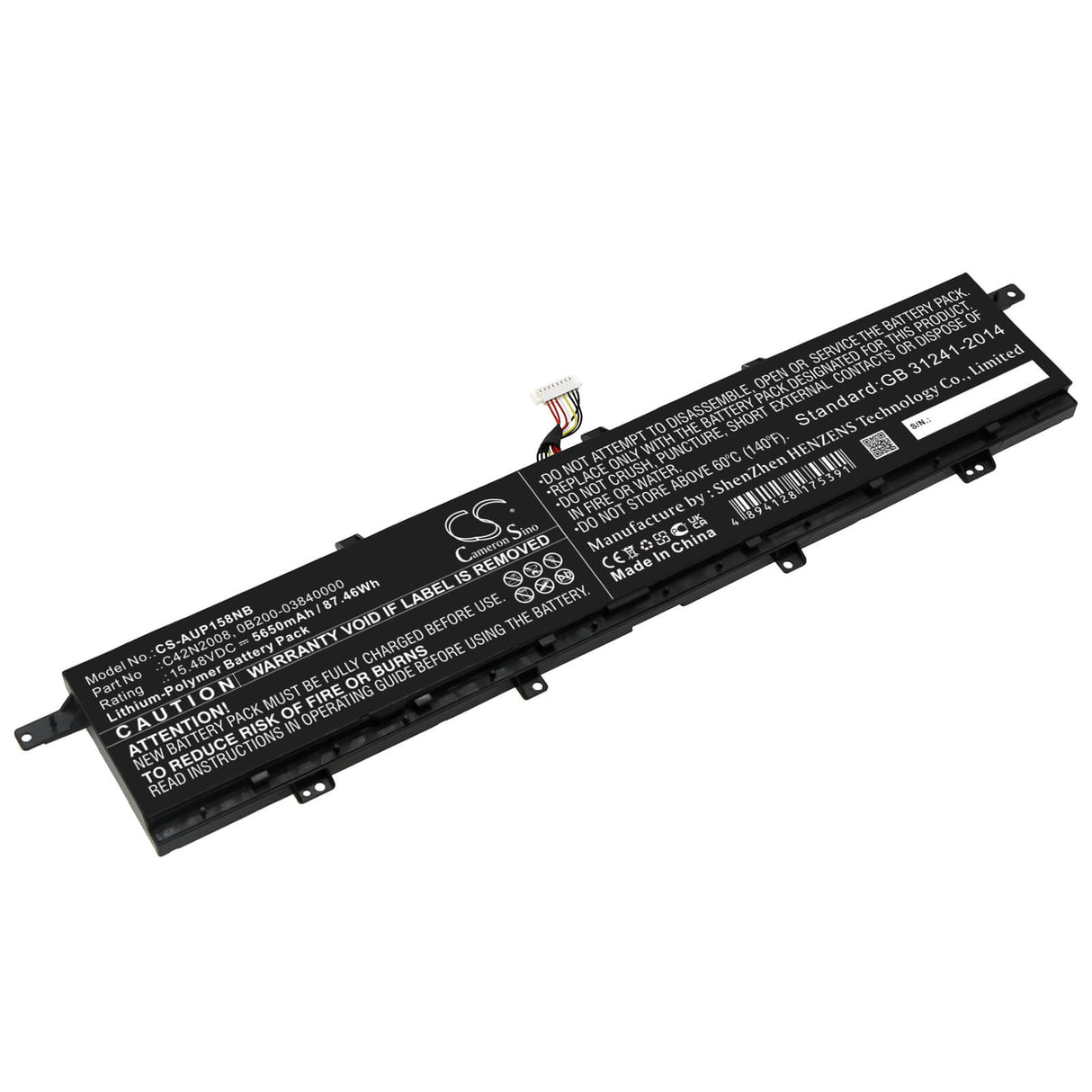15.48v, Li-ion, 5650mah, Battery Fits Asus, Zenbook Pro 15 Ux582lr, Zenbook Pro 15 Ux582lr-h2002r, 87.46wh Notebook, Laptop Cameron Sino Technology Limited