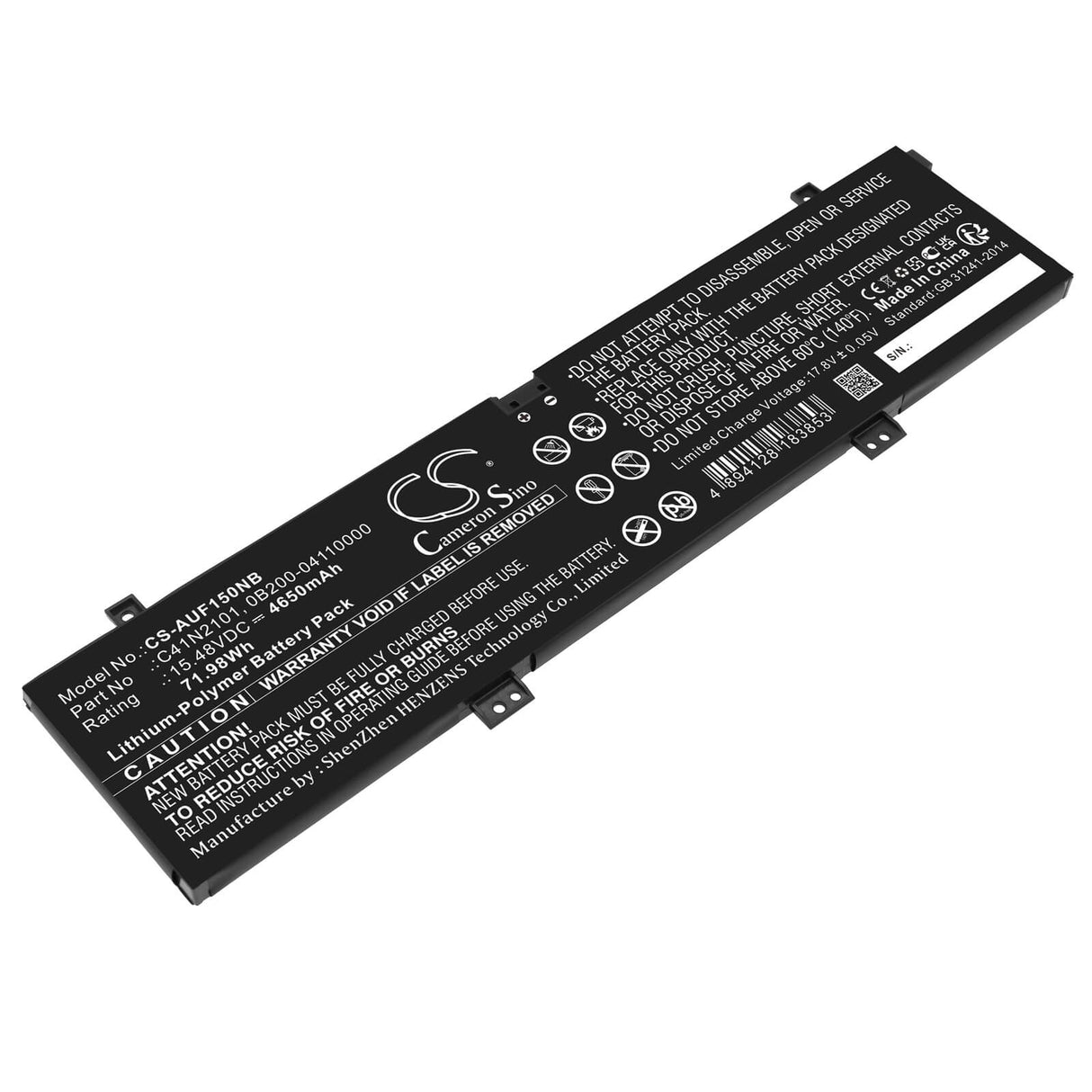 15.48v, Li-polymer, 4650mah, Battery Fits Asus, Rog Zephyrus G14 Ga402, Rog Zephyrus G14 Ga402r, 71.98wh Notebook, Laptop Cameron Sino Technology Limited