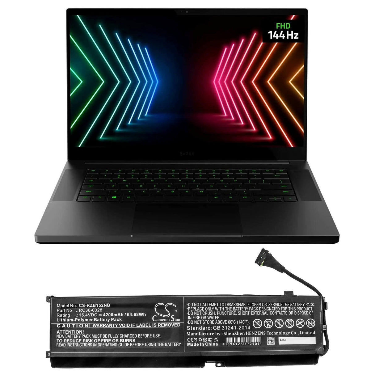 15.4v, 4200mah, Li-polymer Notebook battery Fit's Razer, Blade 15 2020, Blade 15 2021, Rz09-0328, 64.68wh Notebook, Laptop Cameron Sino Technology Limited