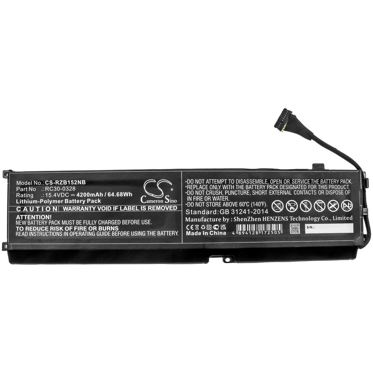 15.4v, 4200mah, Li-polymer Notebook battery Fit's Razer, Blade 15 2020, Blade 15 2021, Rz09-0328, 64.68wh Notebook, Laptop Cameron Sino Technology Limited