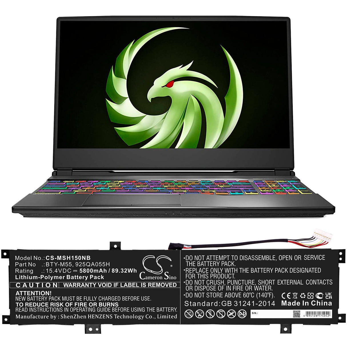 15.4v, 5800mah, Li-polymer Battery Fit's Msi, Alpha 15 A3ddk, Alpha 15 A4dek, Alpha 15 B5eek, 89.32wh Notebook, Laptop Cameron Sino Technology Limited