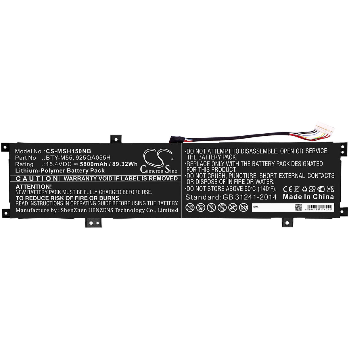 15.4v, 5800mah, Li-polymer Battery Fit's Msi, Alpha 15 A3ddk, Alpha 15 A4dek, Alpha 15 B5eek, 89.32wh Notebook, Laptop Cameron Sino Technology Limited
