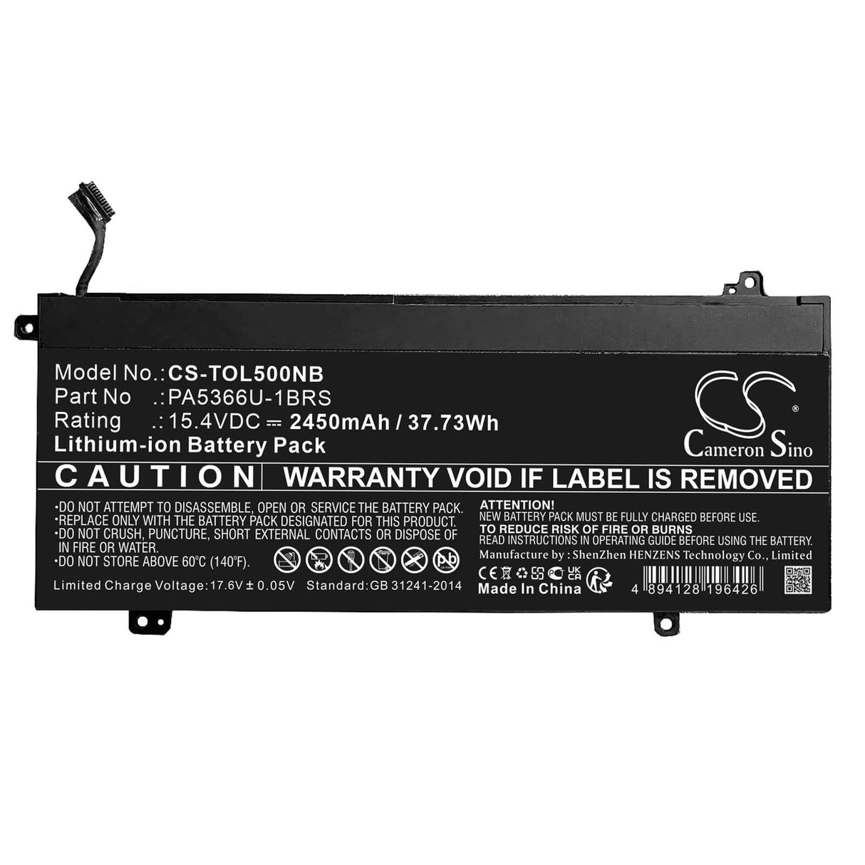 15.4v, Li-ion, 2450mah, Battery Fits Toshiba, Dynabook Satellite Pro L50, Dynabook Satellite Pro L50-g, 37.73wh Notebook, Laptop Cameron Sino Technology Limited