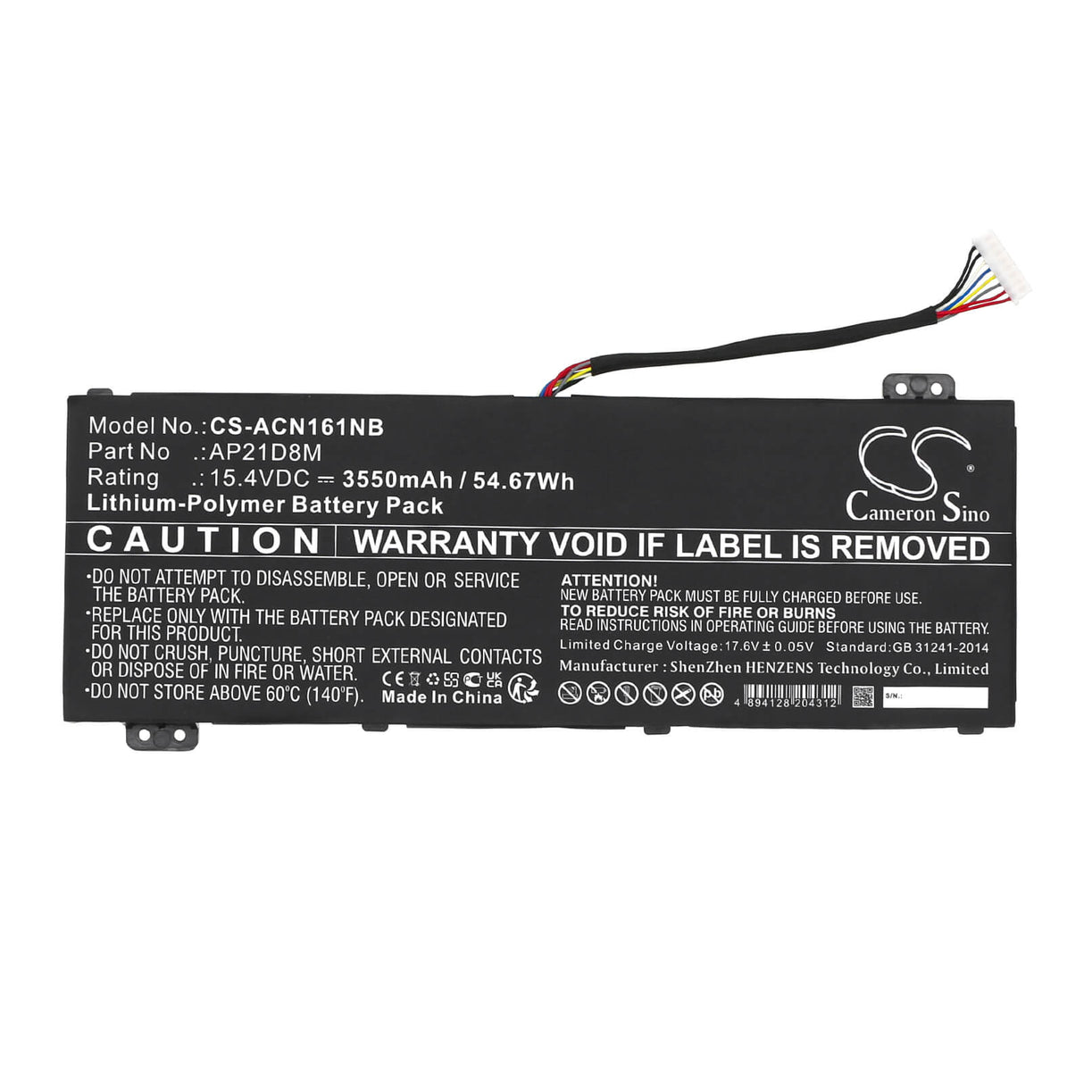 15.4v, Li-ion, 3550mah, Notebook battery Fits Acer An515-47, An515-58, 54.67wh Notebook, Laptop Cameron Sino Technology Limited
