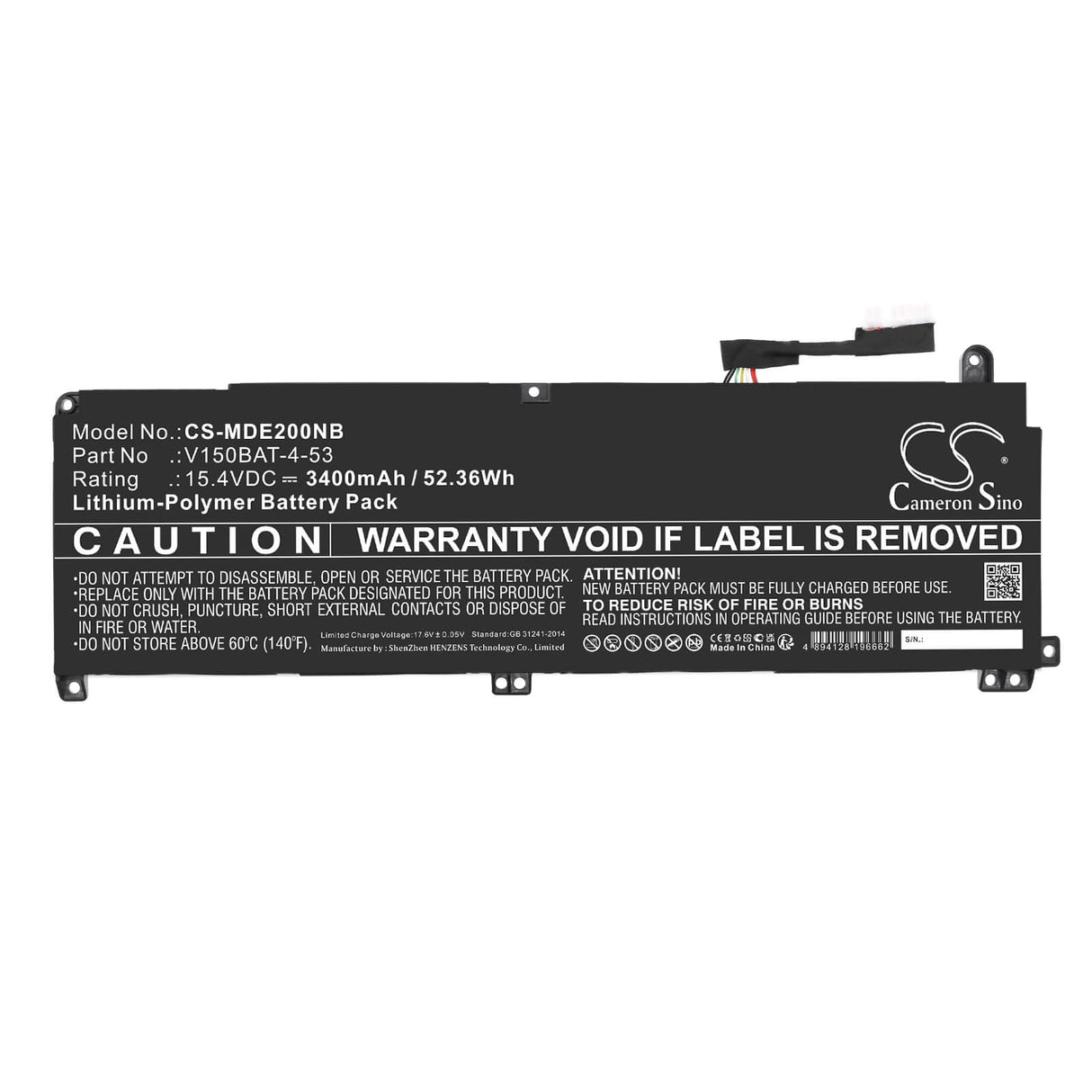 15.4v, Li-polymer, 3400mah, Battery Fits Colorful, P16 23, 52.36wh Notebook, Laptop Cameron Sino Technology Limited