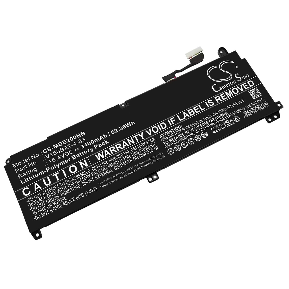15.4v, Li-polymer, 3400mah, Battery Fits Colorful, P16 23, 52.36wh Notebook, Laptop Cameron Sino Technology Limited