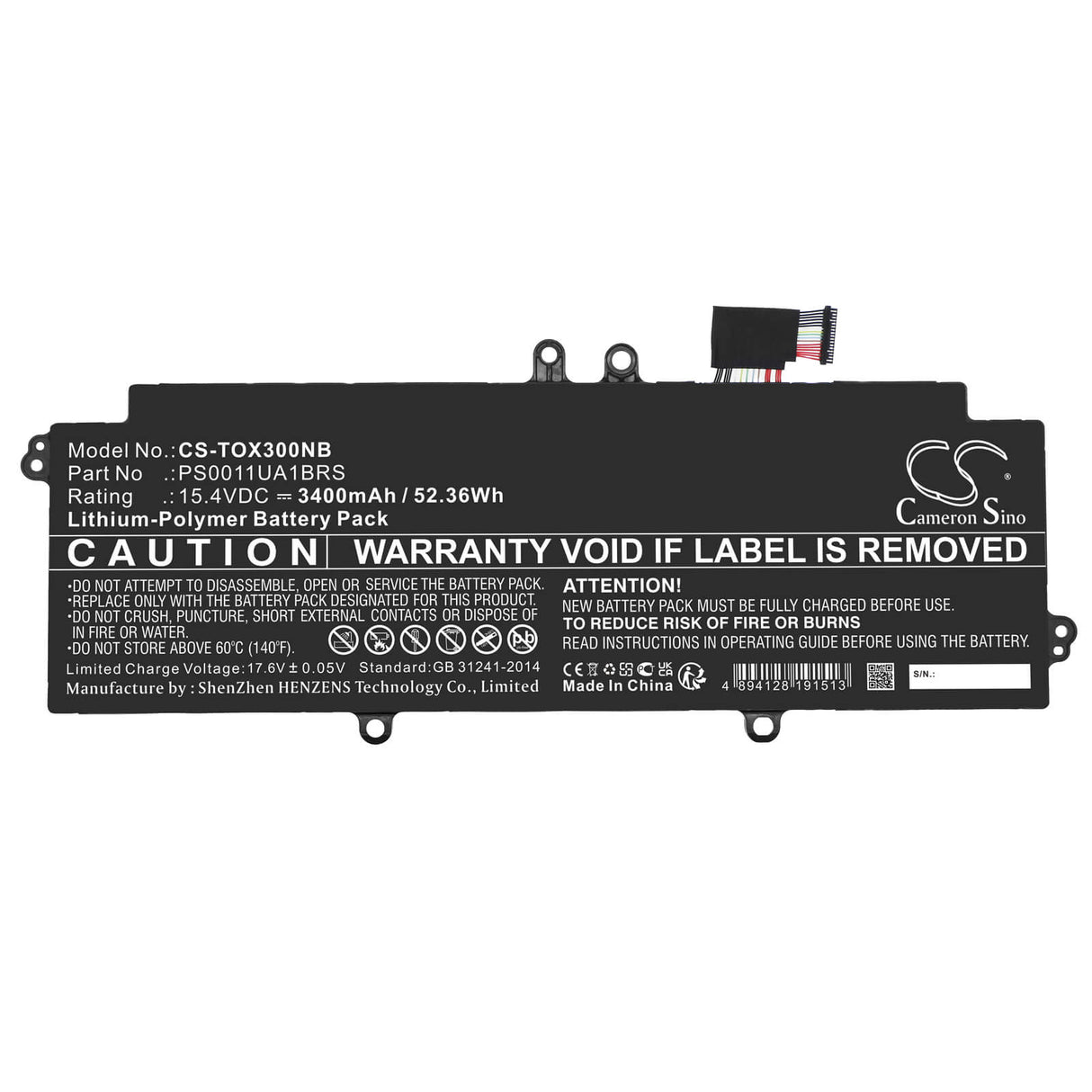 15.4v, Li-polymer, 3400mah, Battery Fits Dynabook, Portege X30l-j, Portege X30l-j Pcr10a-009003, 52.36wh Notebook, Laptop Cameron Sino Technology Limited